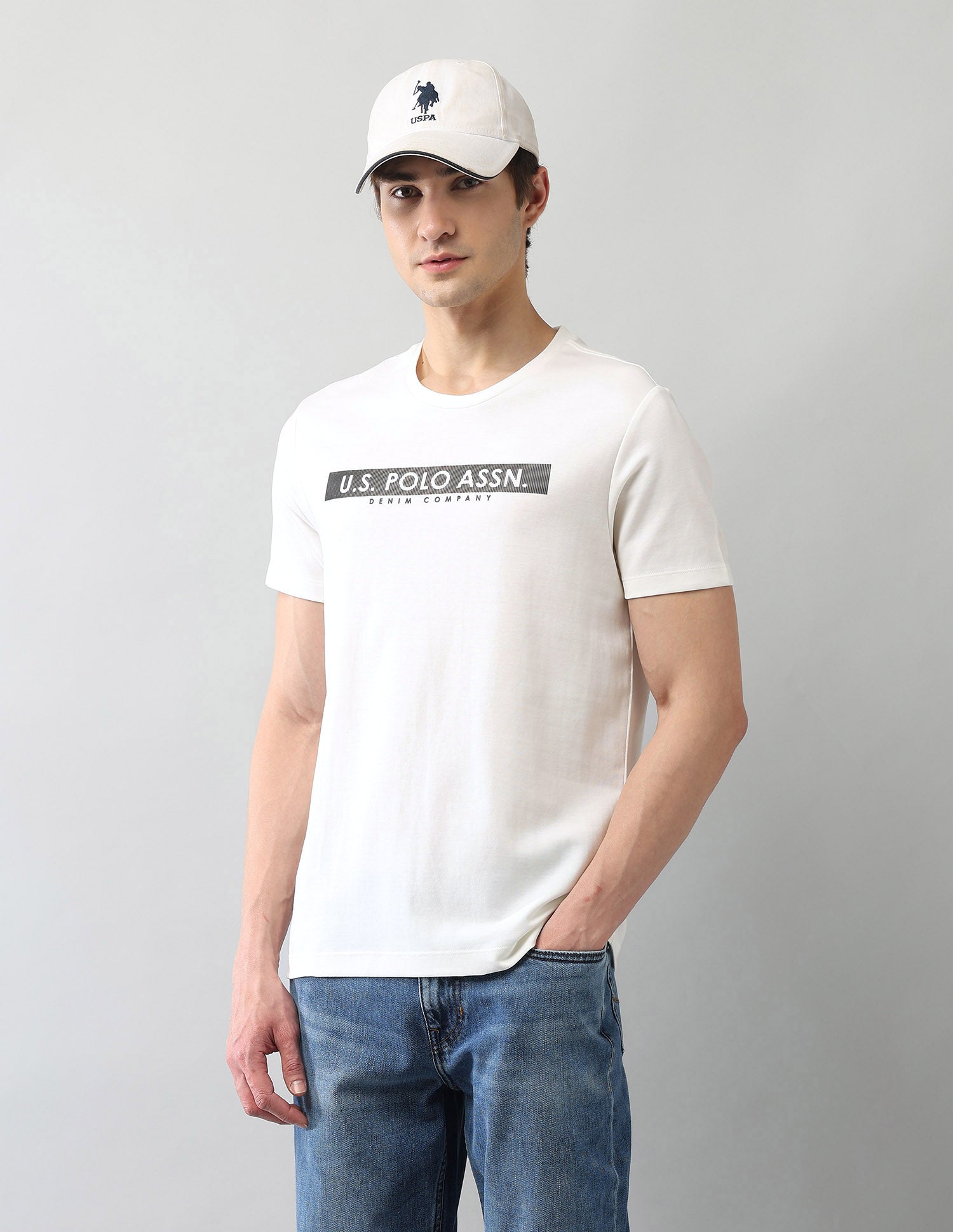 Brand Printed Muscle Fit Black Label T-Shirt Ivory - U.S. Polo Assn. India | Large