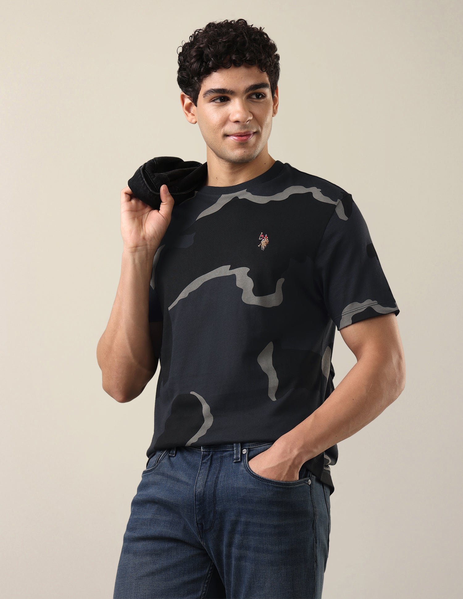 All-Over Printed Relaxed Fit T-Shirt Grey - U.S. Polo Assn. India | Large