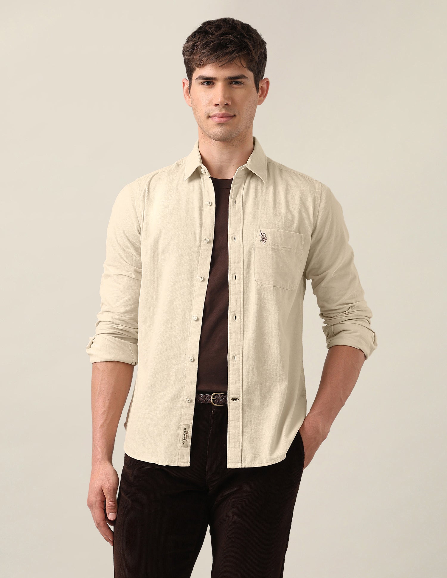 Corduroy Regular Fit Shirt Ivory - U.S. Polo Assn. India | Large