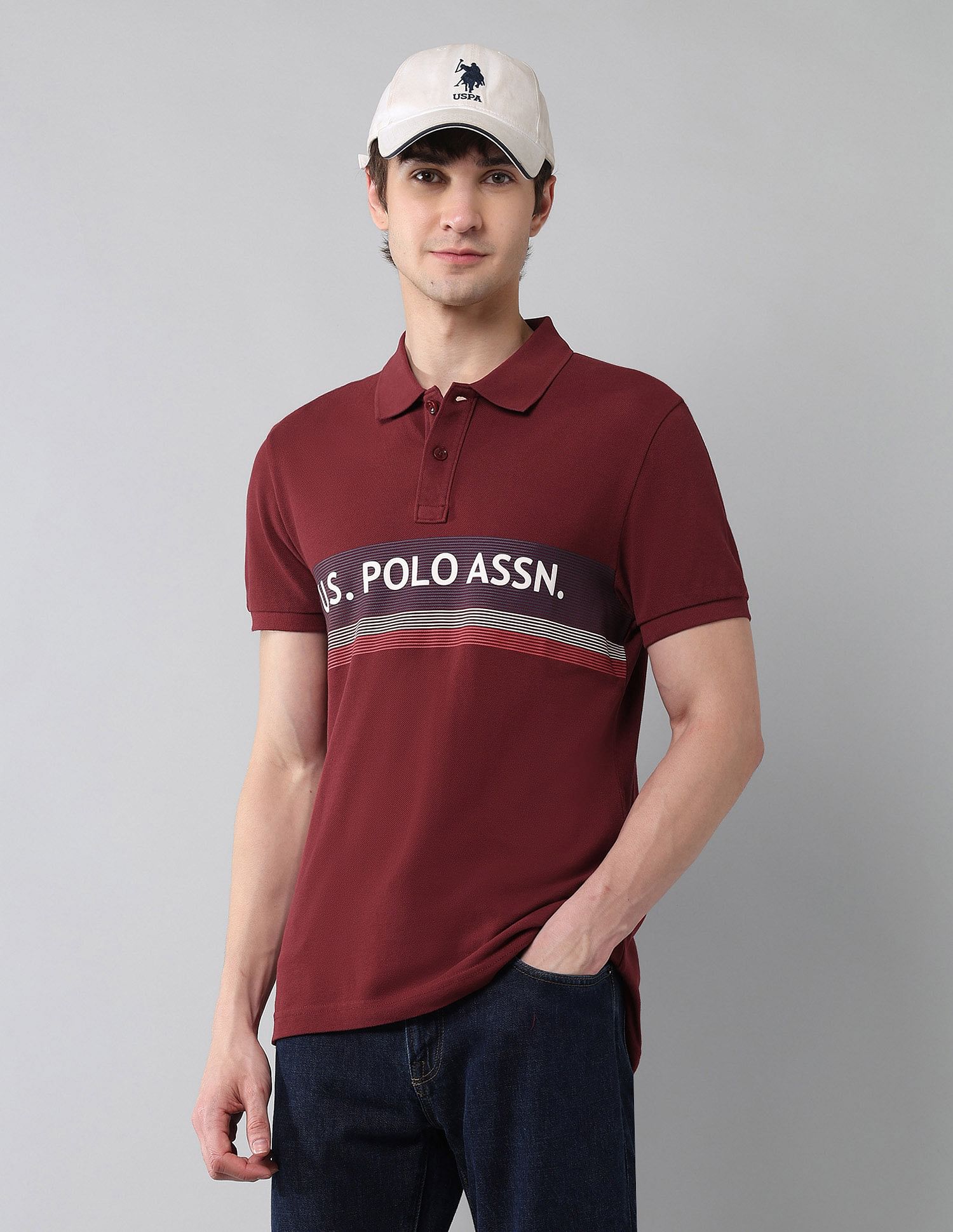 Pure Cotton Muscle Fit Polo Shirt Wine - U.S. Polo Assn. India | Large