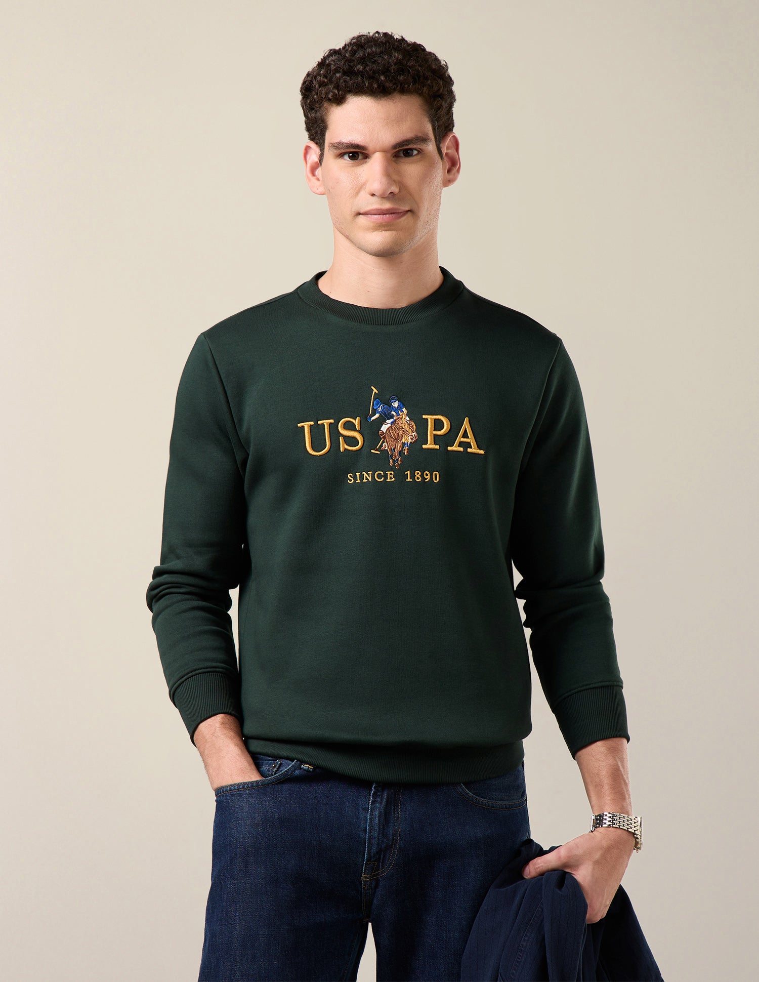 Brand Embroidered Slim Fit Sweatshirt Dark Green - U.S. Polo Assn. India | Large