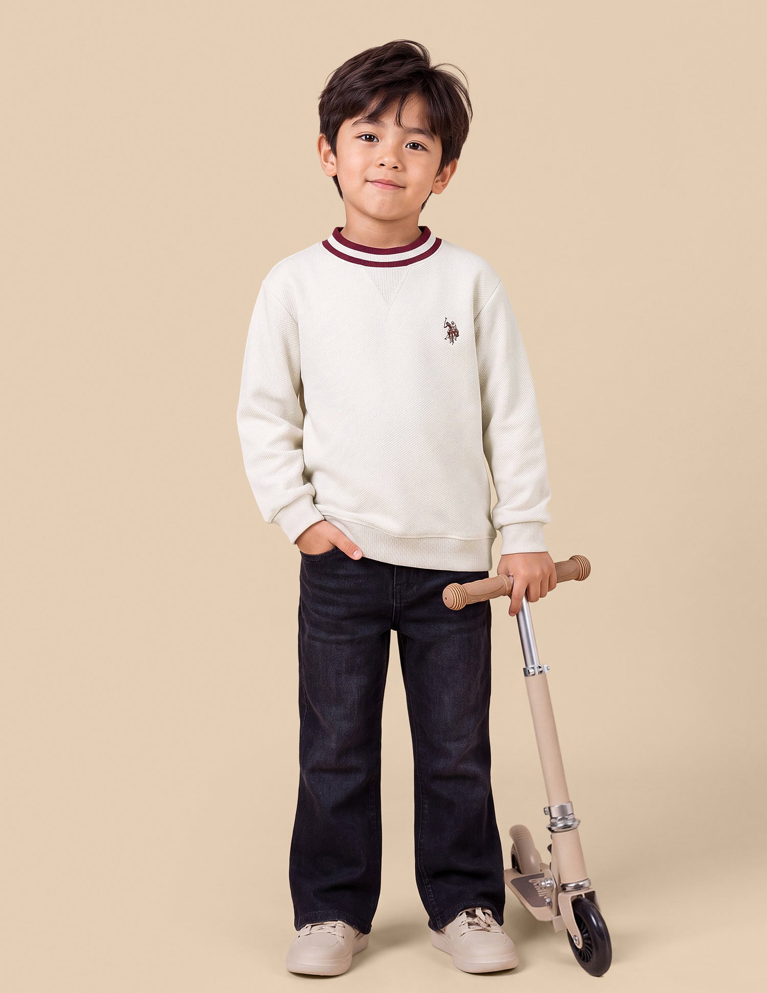 Solid Regular Fit Sweatshirt Off White - U.S. Polo Assn. India | Large