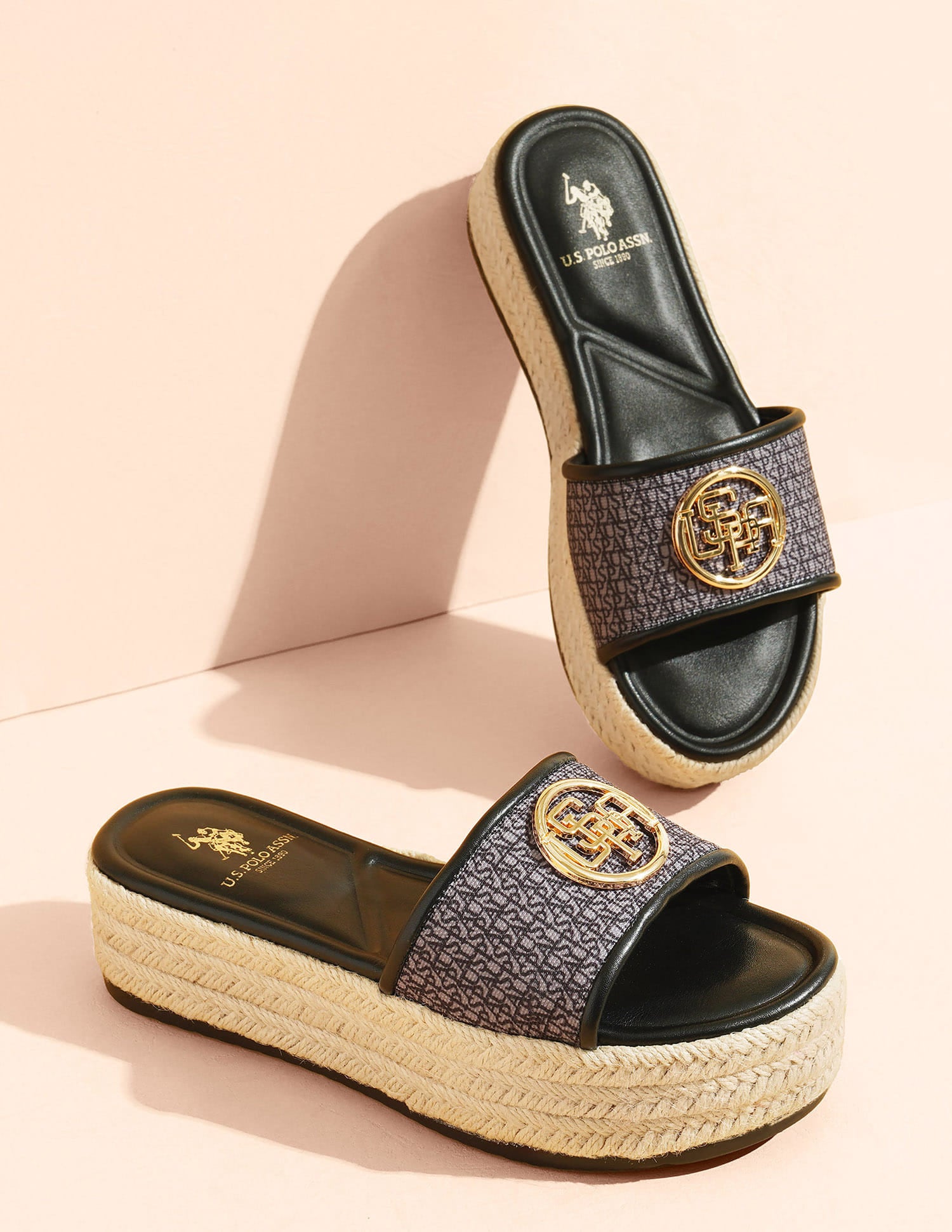 Monogram Vamp Strap Cristina Sandals Black - U.S. Polo Assn. India | Large