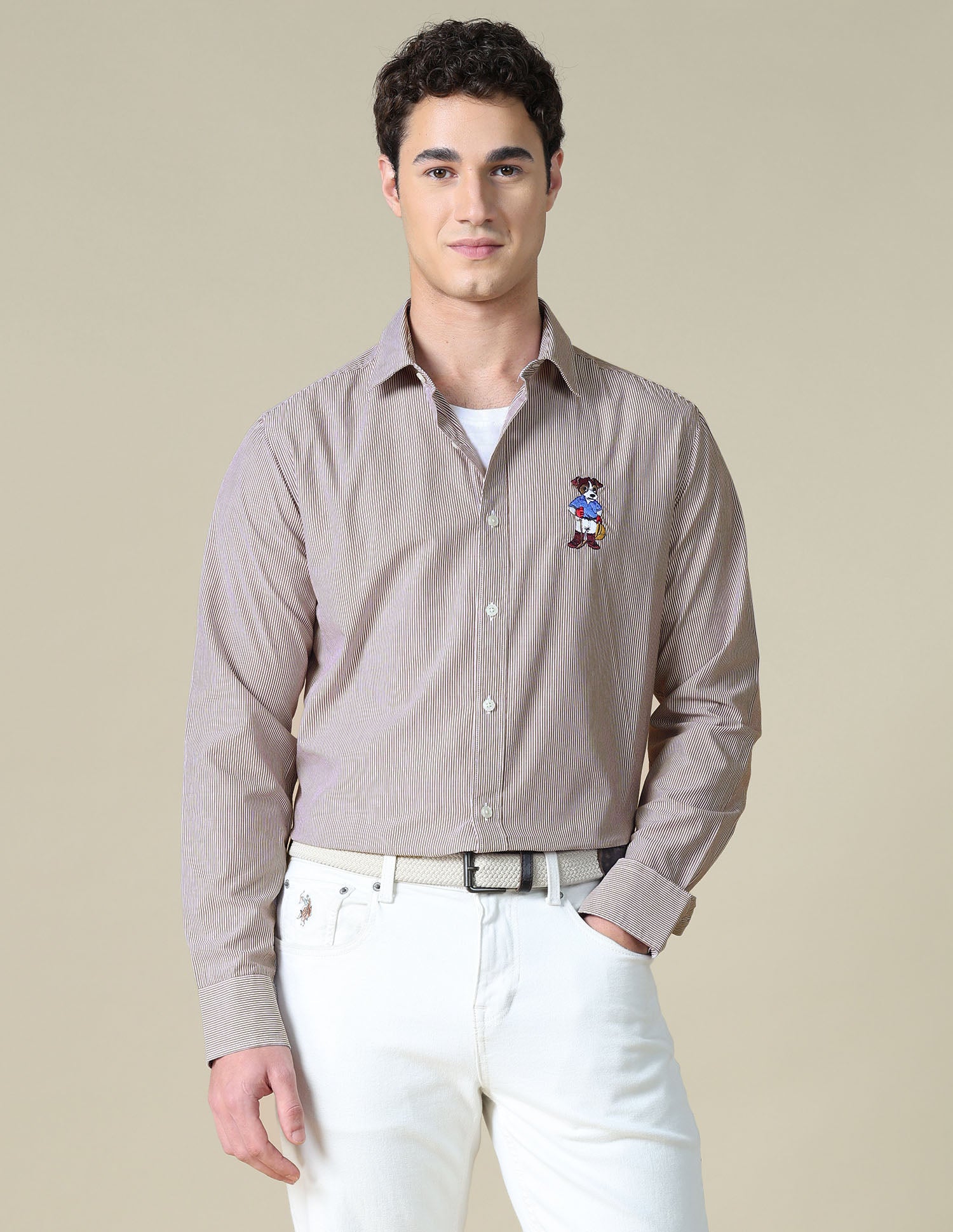 Vertical Striped Tailored Fit Shirt Brown - U.S. Polo Assn. India | Large