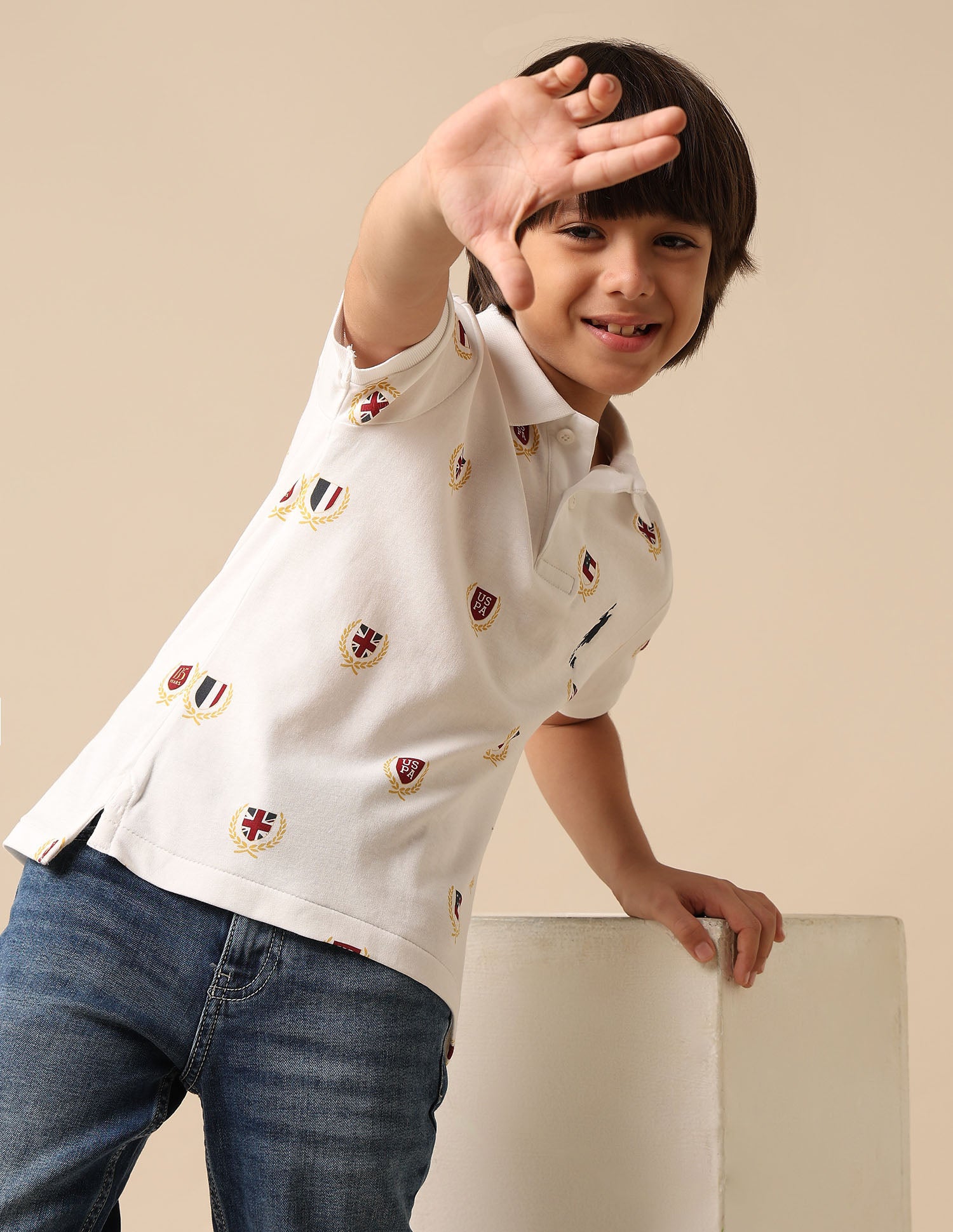 Boys Brand Printed Regular Fit Polo Shirt
