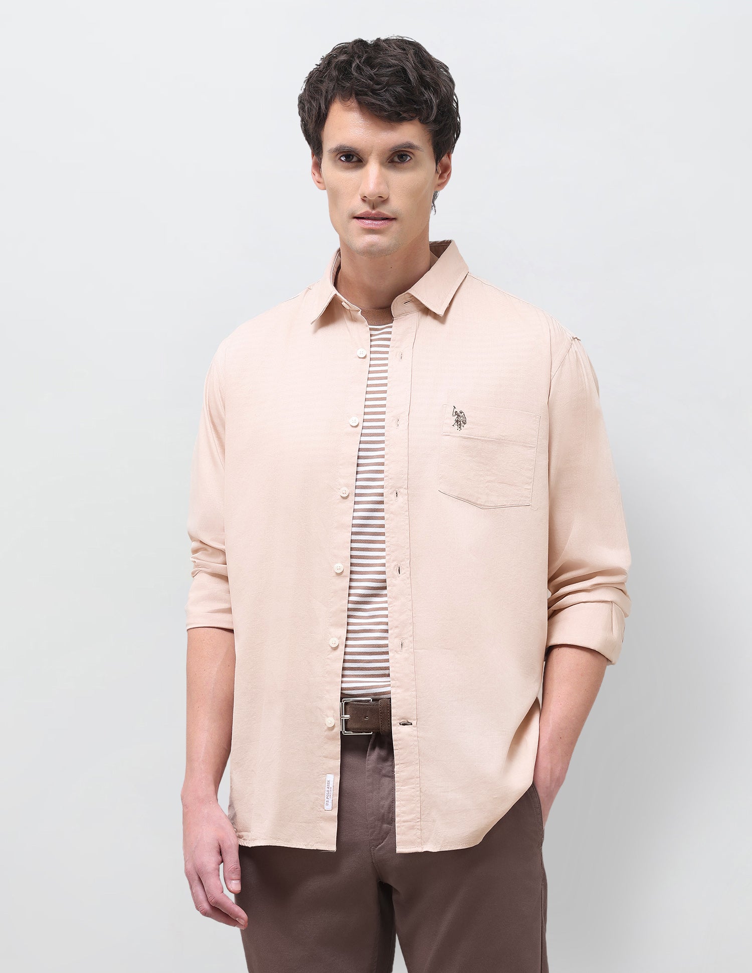 Twill Solid Shirt Beige - U.S. Polo Assn. India | Large