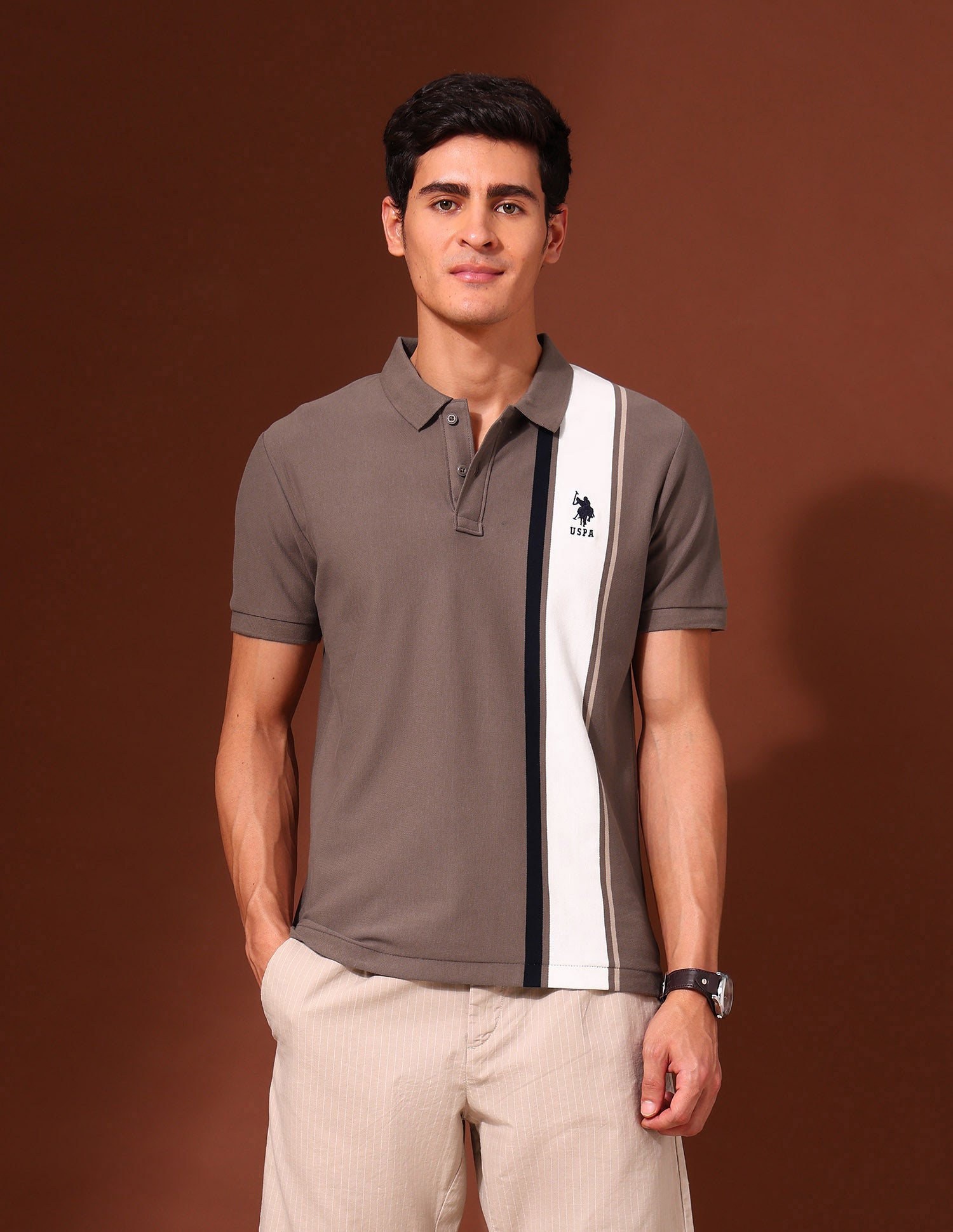 Colourblocked Classic Polo Shirt Brown - U.S. Polo Assn. India | Large