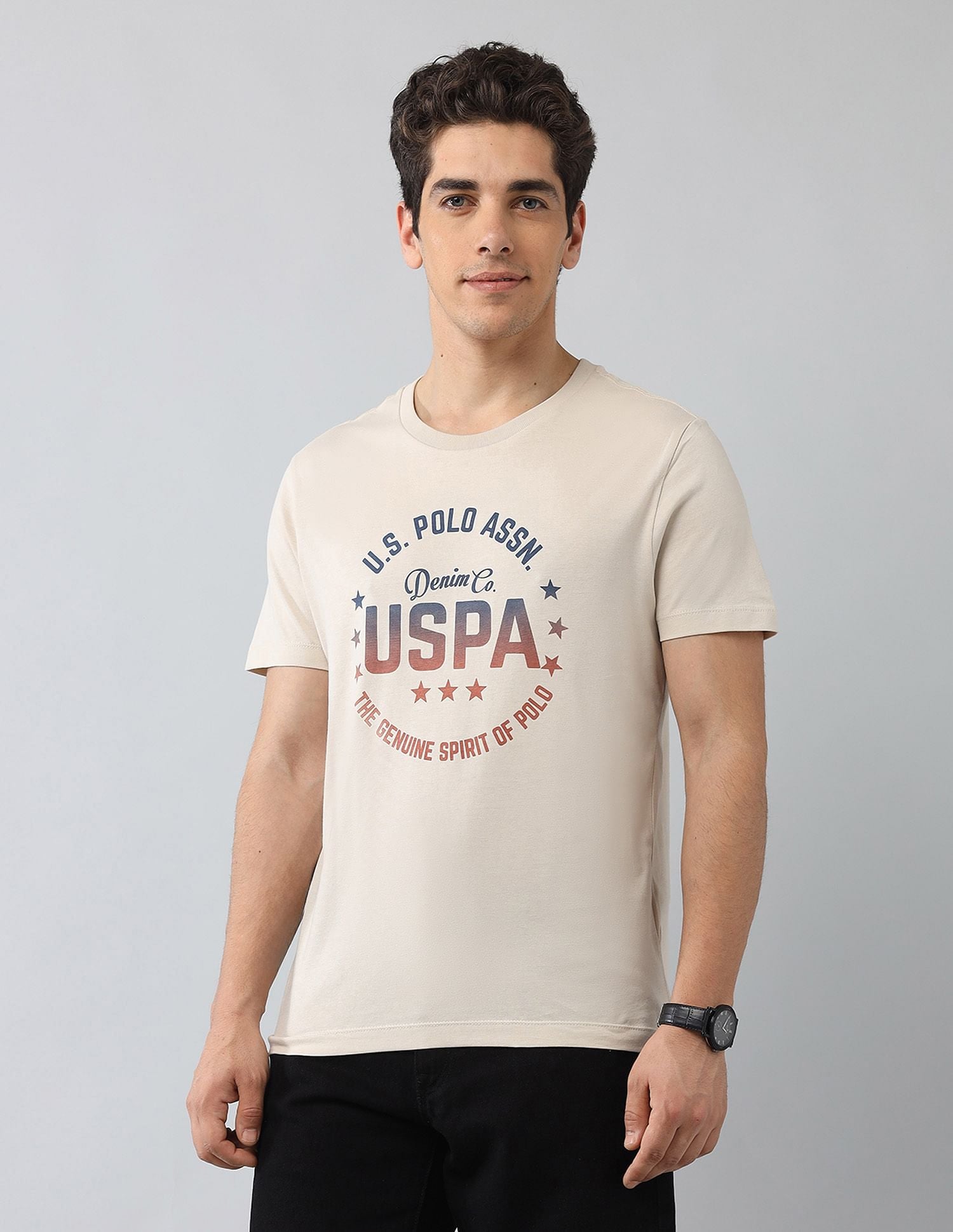 Muscle Fit Brand Printed T-Shirt Beige - U.S. Polo Assn. India | Large
