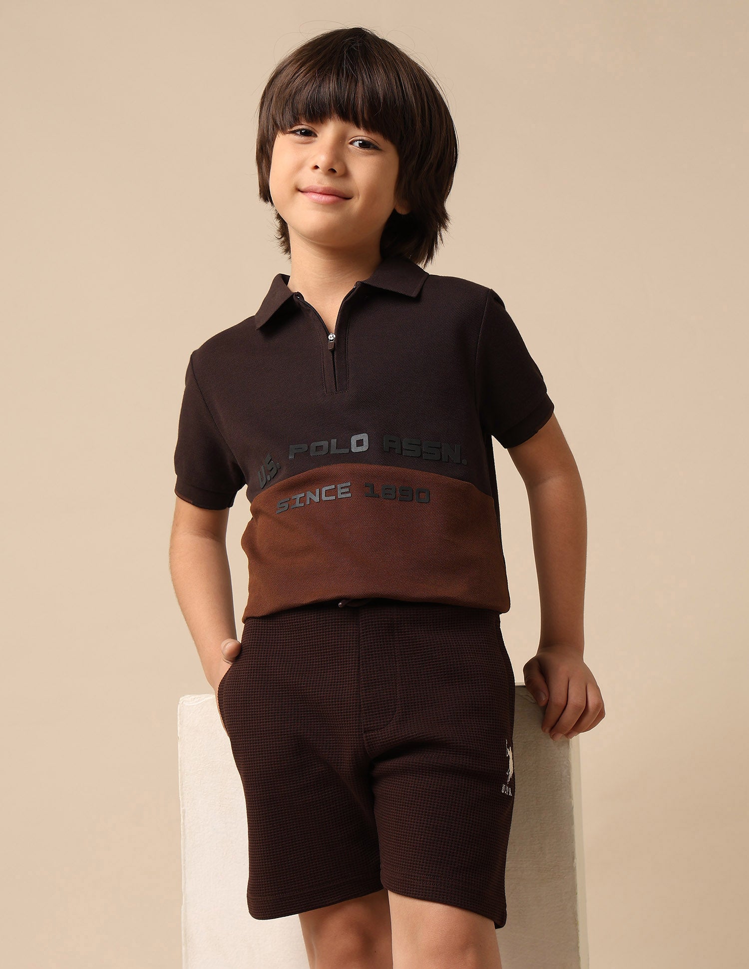 Boys Colour Blocked Brand Embossed Polo Shirt