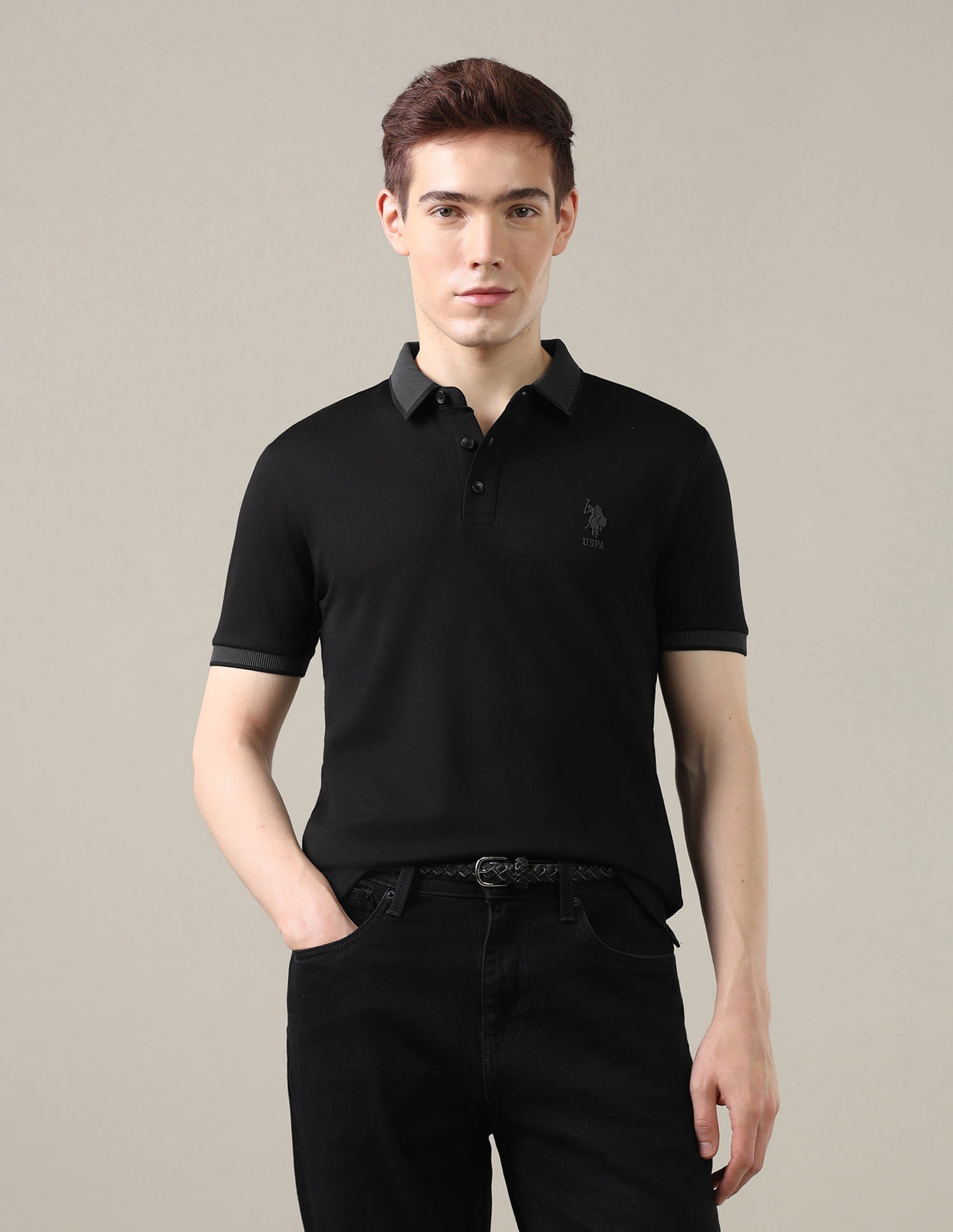 Solid Slim Fit Polo Shirt Black - U.S. Polo Assn. India | Large