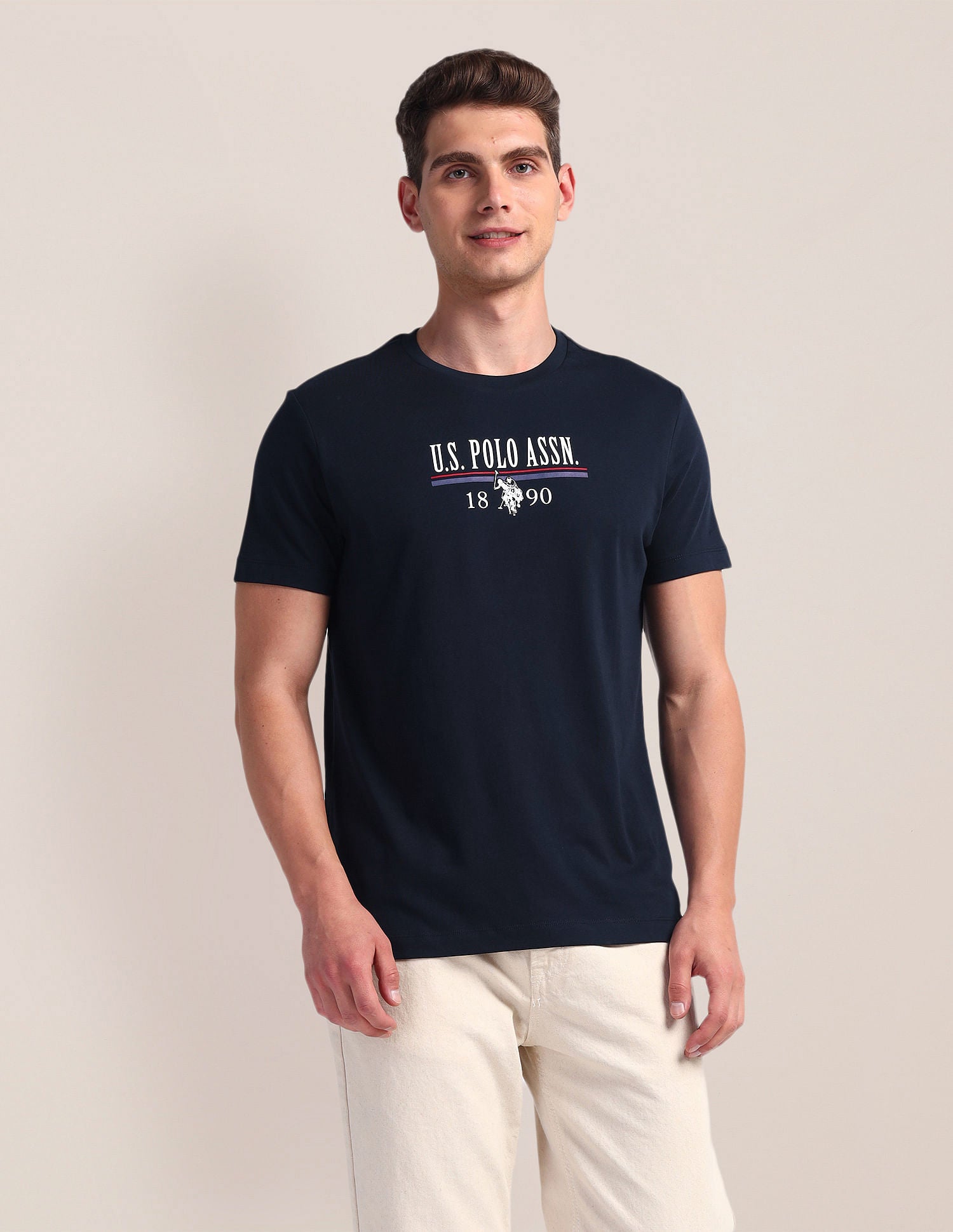 Brand Print Slim Fit T-Shirt Navy - U.S. Polo Assn. India | Large