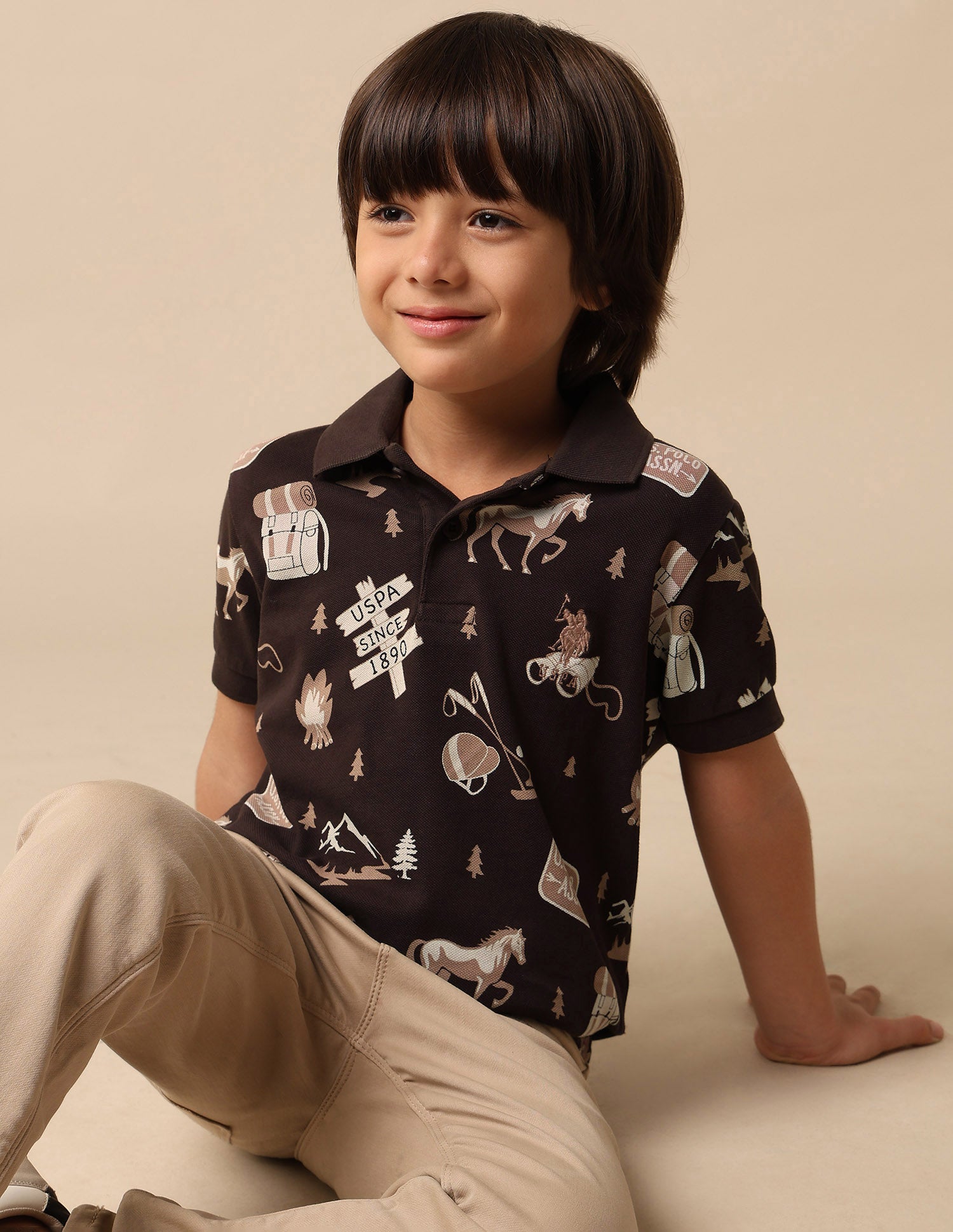Boys All Over Printed Pure Cotton Polo Shirt