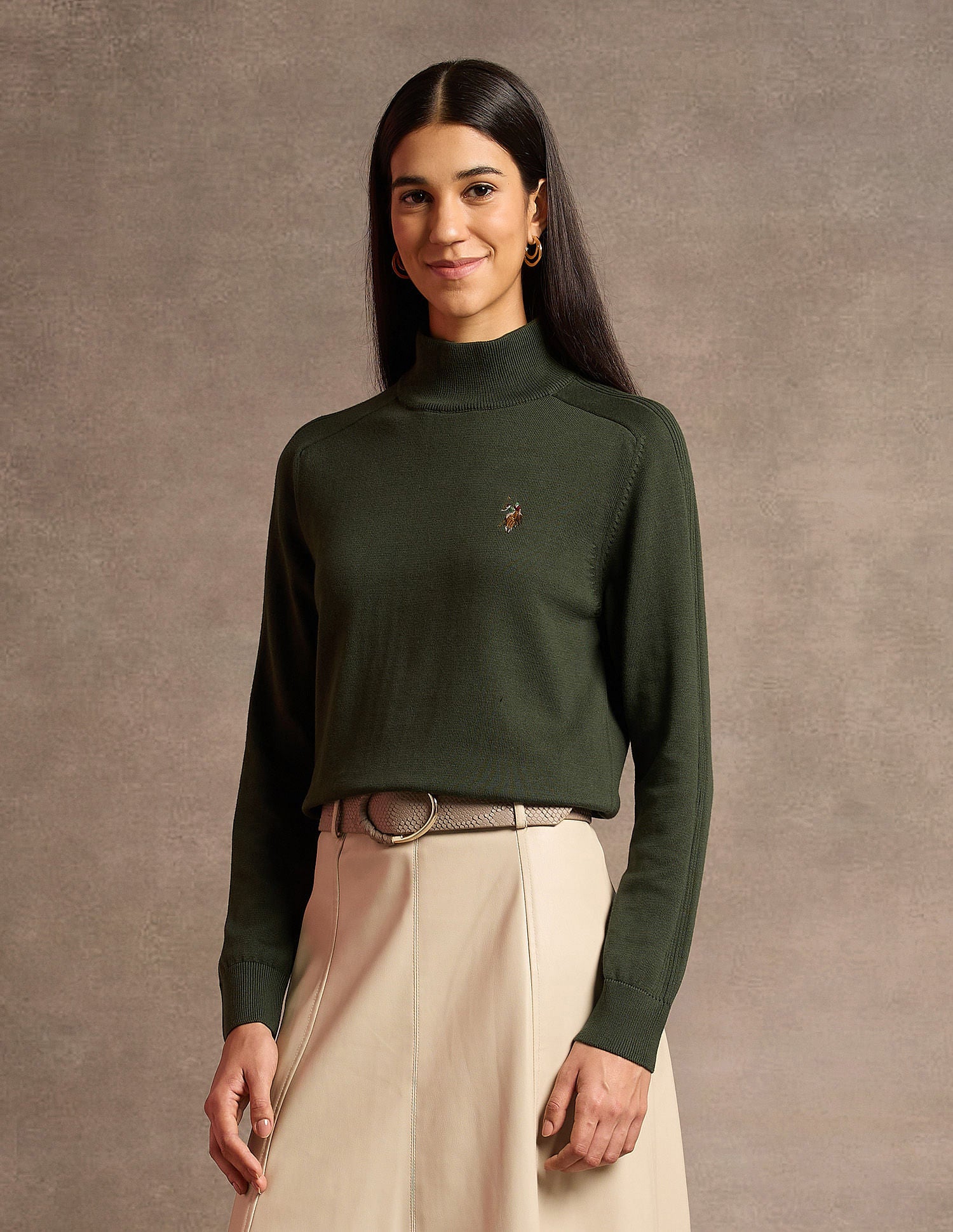 High Neck Solid Sweater Olive - U.S. Polo Assn. India | Large