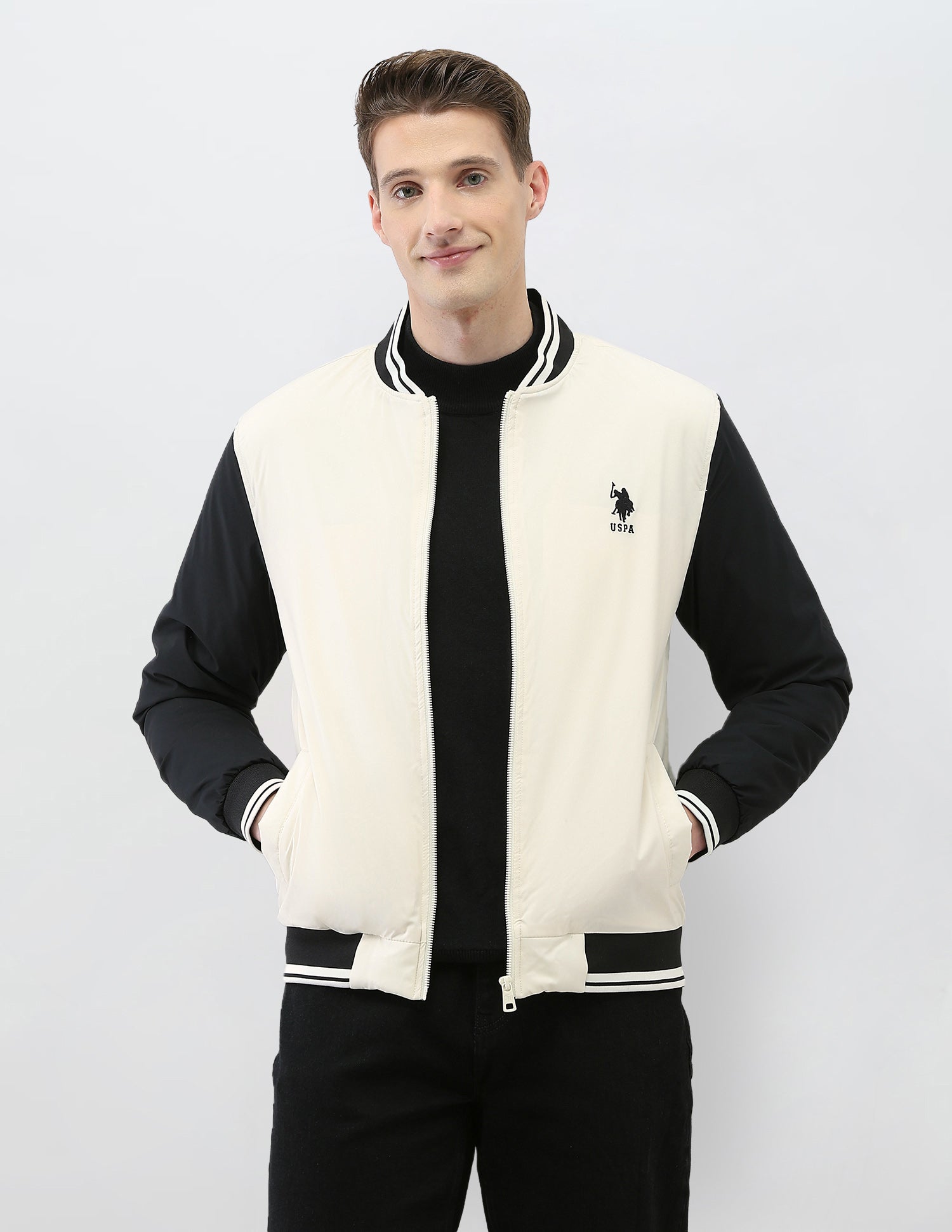 Colour Blocked Regular Fit Varsity Jacket