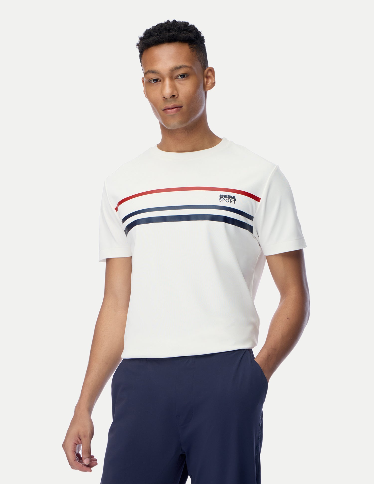 Horizontal Striped Regular Fit Active T-Shirt White - U.S. Polo Assn. India | Large