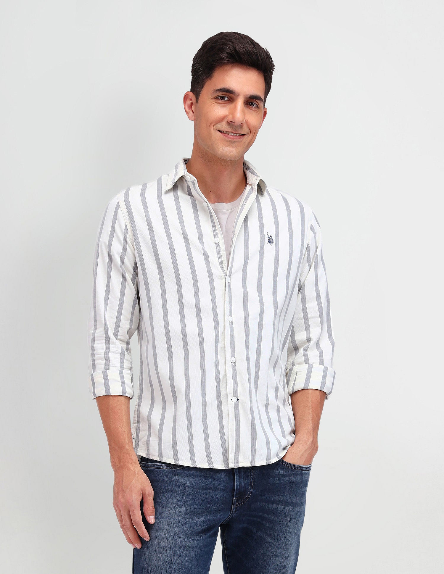 Slim Fit Corduroy Shirt Navy - U.S. Polo Assn. India | Large