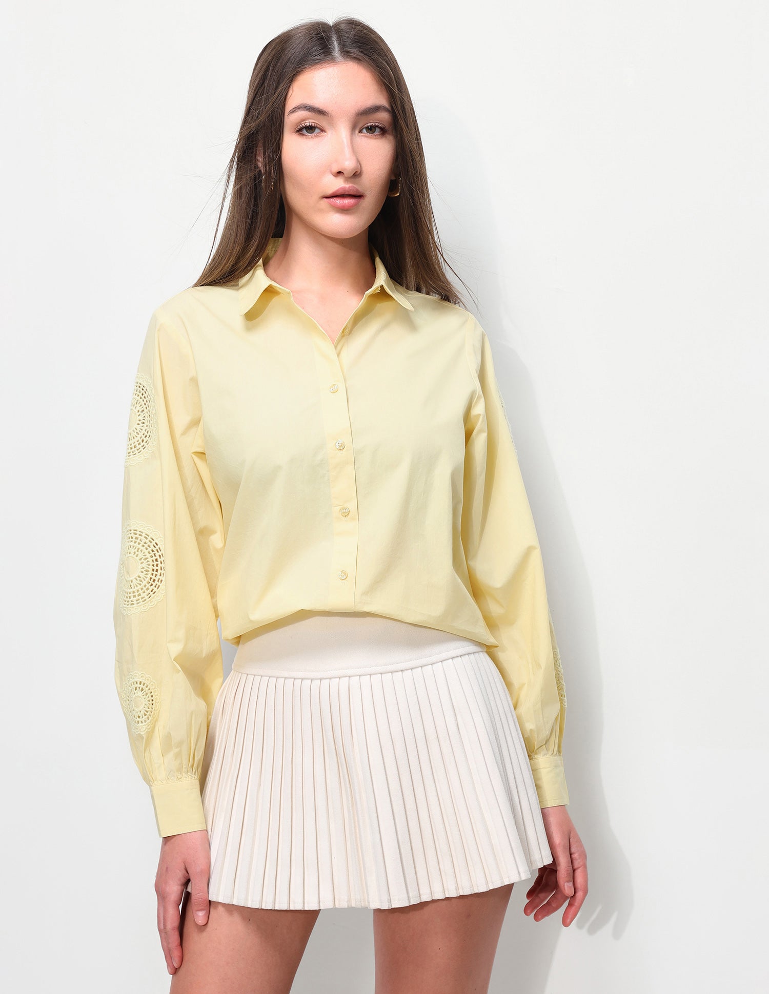 Crochet Solid Relaxed Fit Shirt