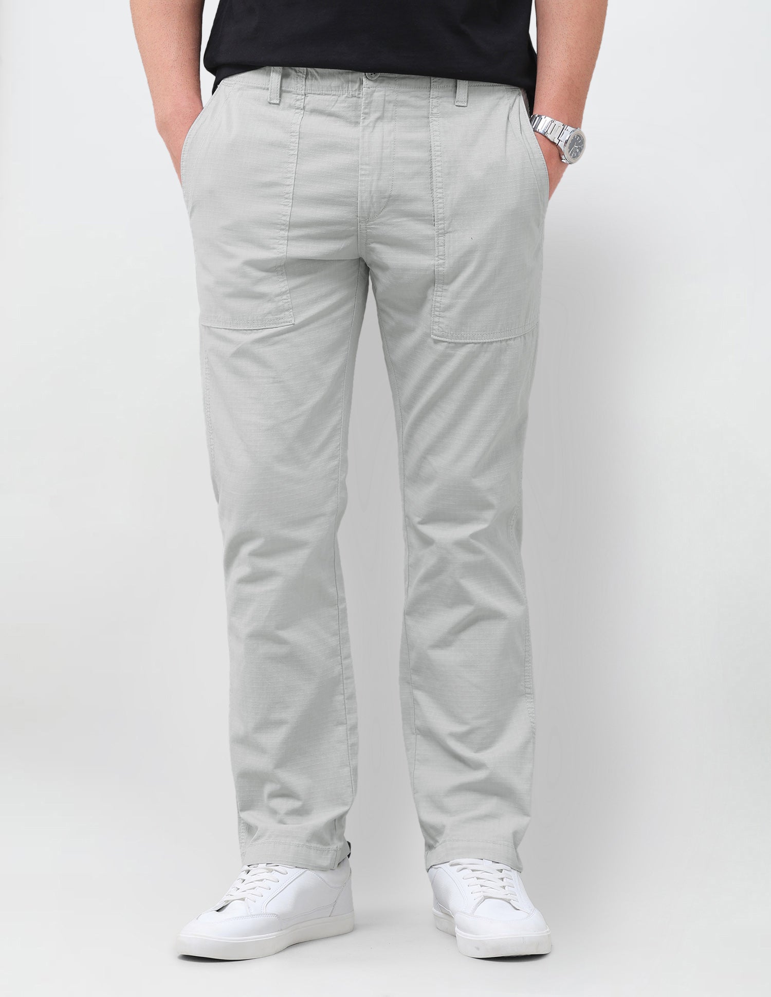 Harold Slim Straight Fit Mid Rise Trouser Light Grey - U.S. Polo Assn. India | Large