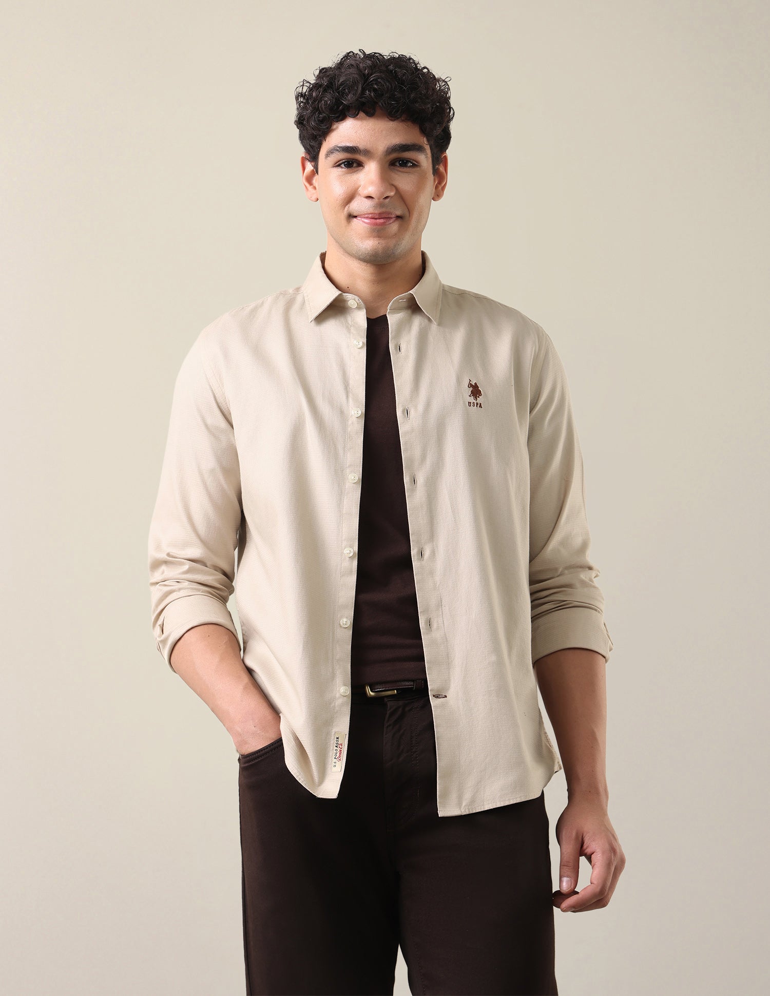 Dobby Textured Shirt Beige - U.S. Polo Assn. India | Large