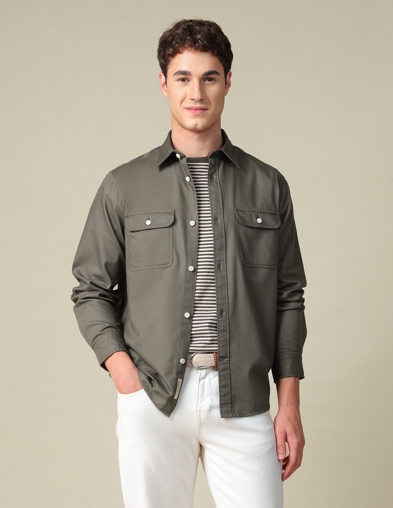 Twill Regular Fit Shirt Brown - U.S. Polo Assn. India | Large