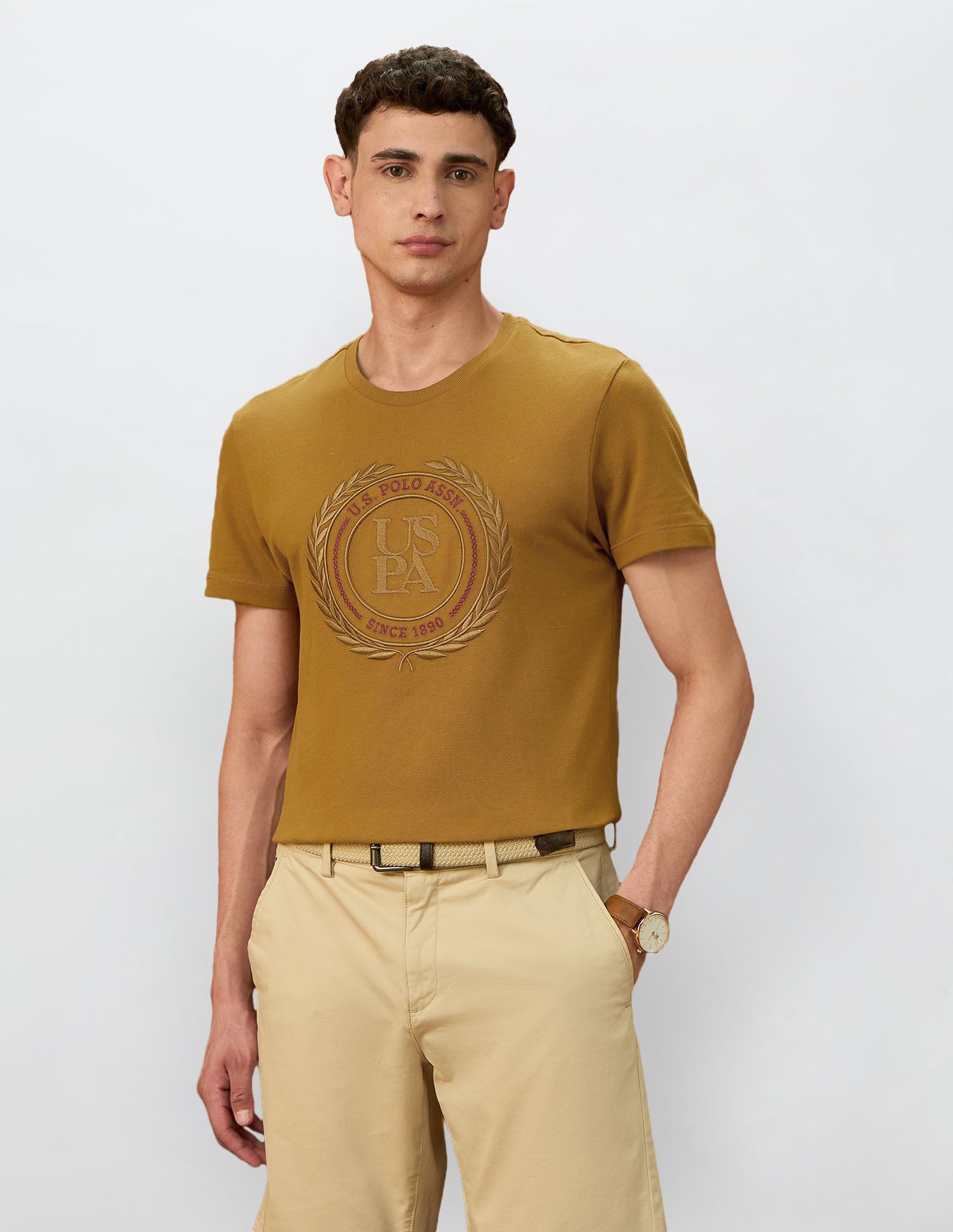 Brand Embroidered Varsity Theatre T-Shirt Mustard - U.S. POLO ASSN. | Large