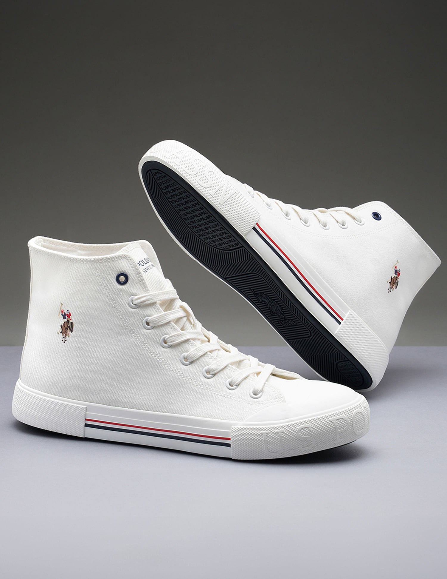 Men Vlair 2.0 Canvas Mid Top Casual Shoes Off White - U.S. Polo Assn. India | Large