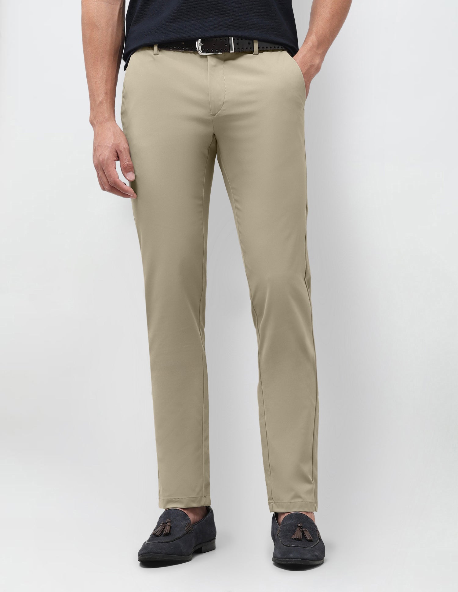 Denver Slim Fit Mid Rise Trousers Light Khaki - U.S. Polo Assn. India | Large