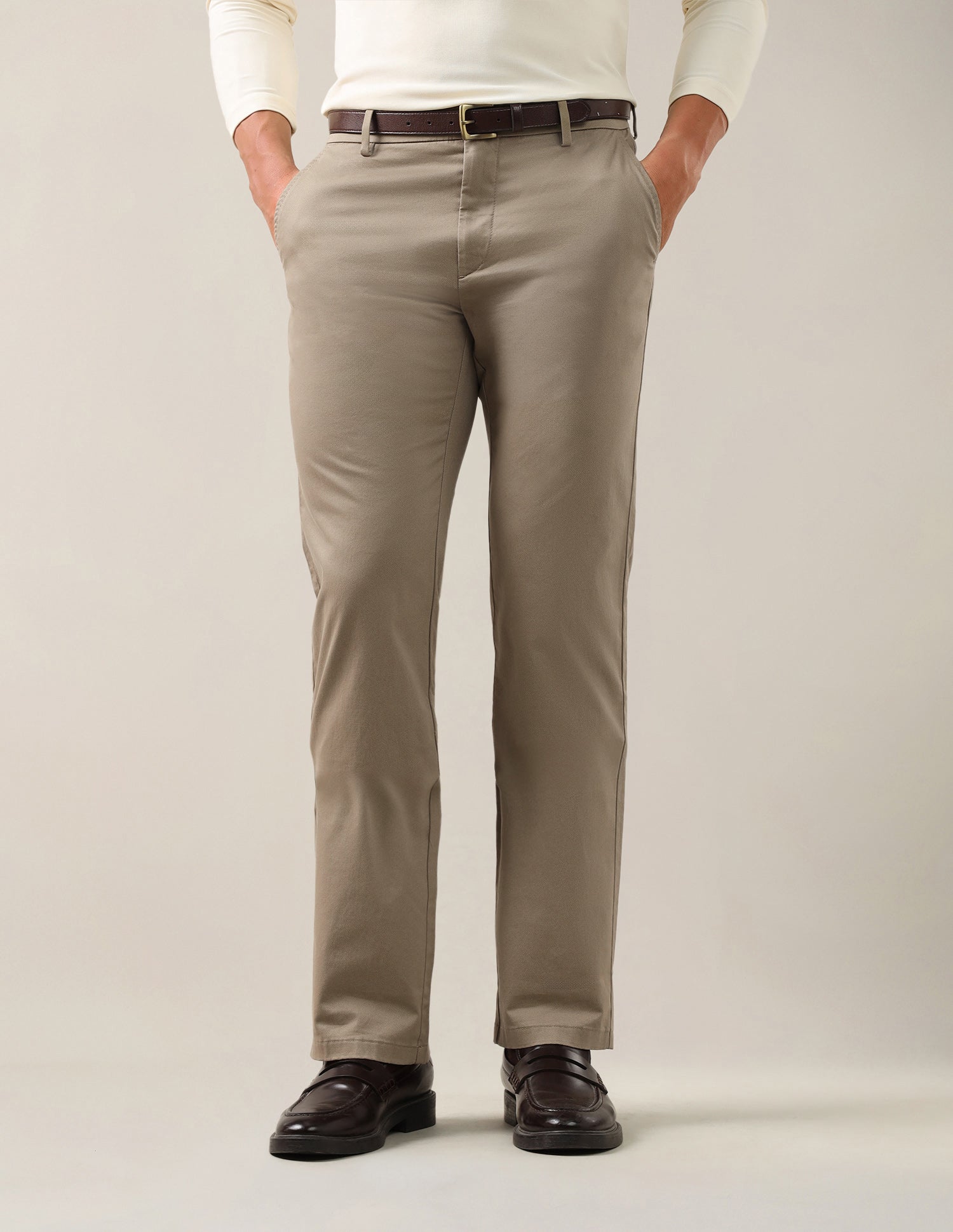 Satin Riley Straight Fit Trousers Khaki - U.S. Polo Assn. India | Large