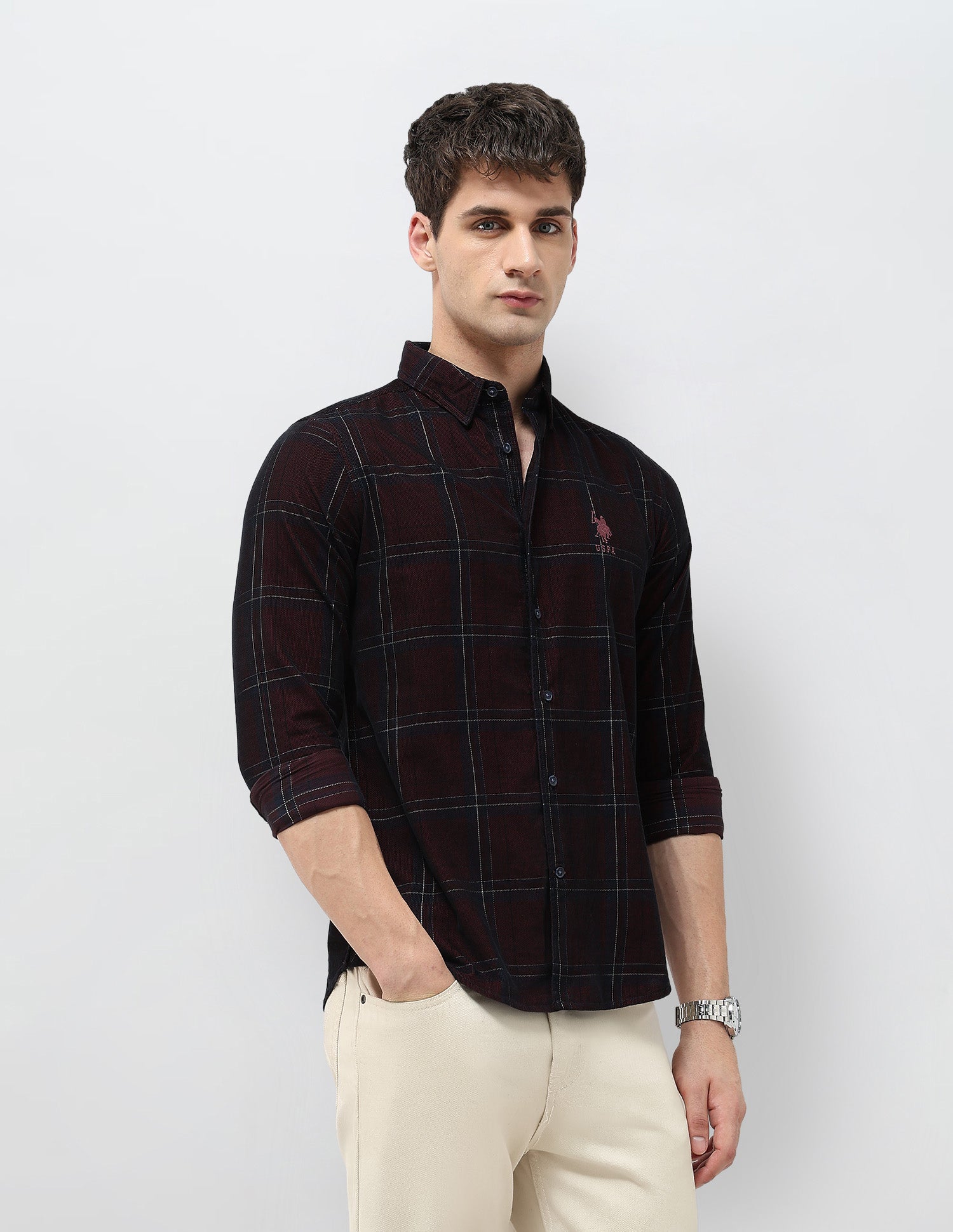 Grid Tattersall Checked Corduroy Shirt
