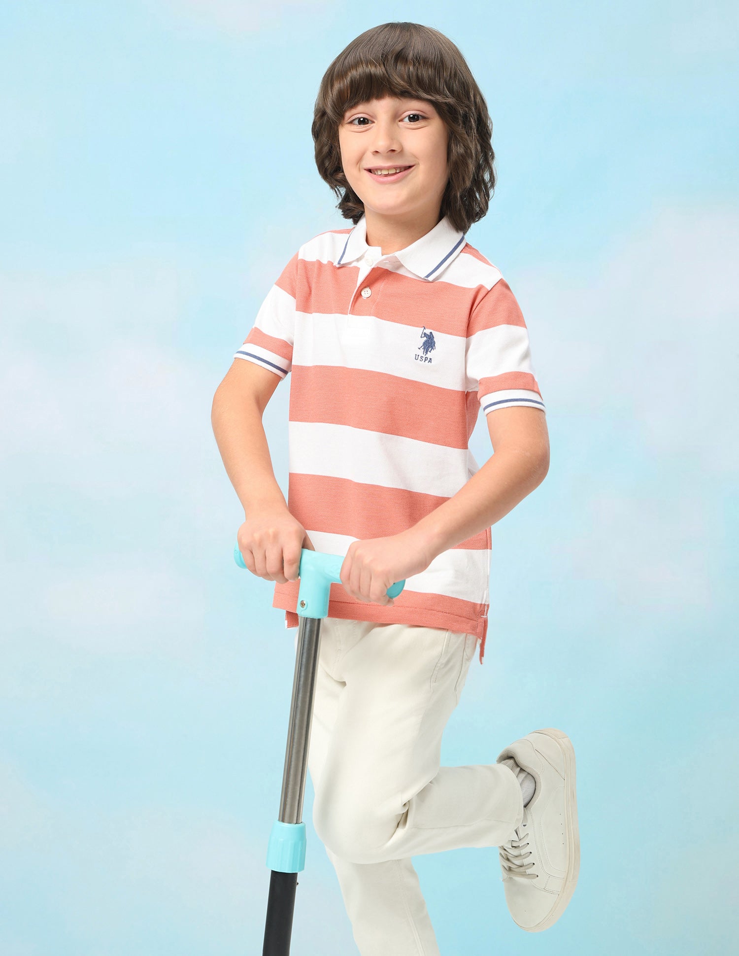 Horizontal Striped Regular Fit Polo Shirt Orange - U.S. Polo Assn. India | Large