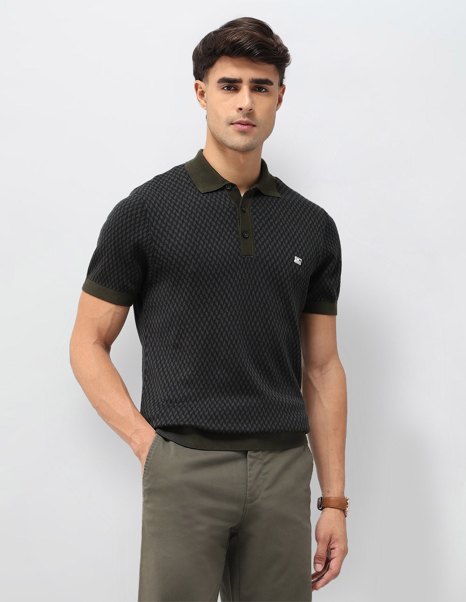 Geometric Patterned Knit T-Shirt