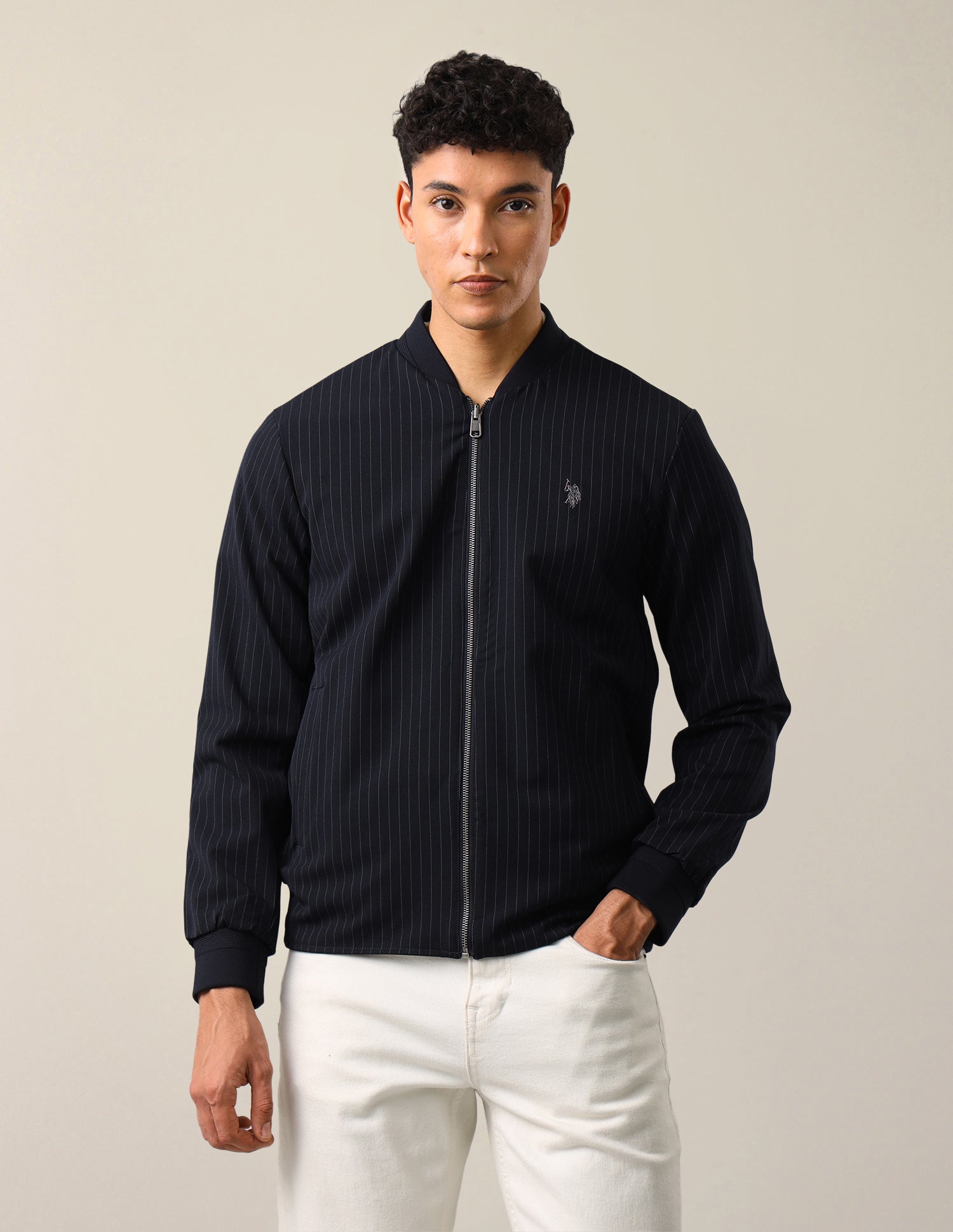 Vertical Striped Regular Fit Bomber Jacket Navy - U.S. Polo Assn. India | Large