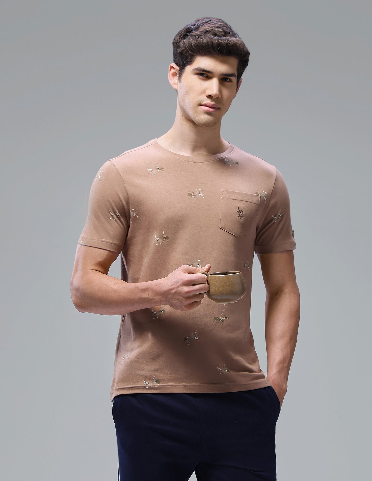 Graphic Brand Printed Regular Fit Loungewear T-Shirt Chanterelle - U.S. Polo Assn. India | Large