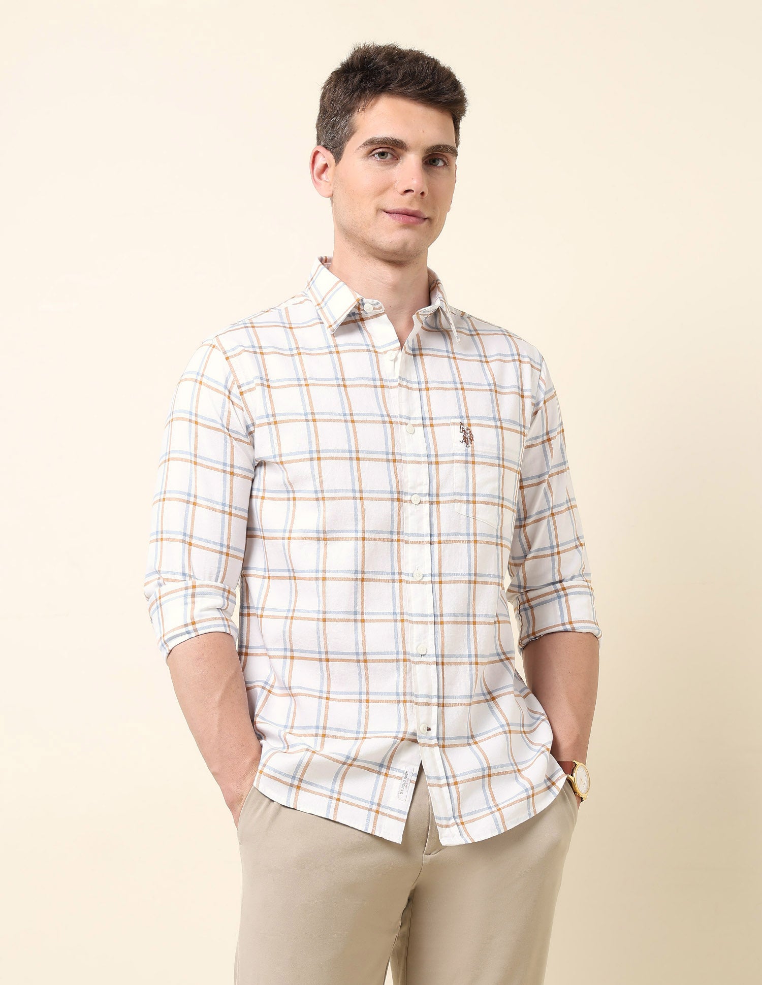 Grid Tattersall Checked Tailored Fit Shirt Orange - U.S. Polo Assn. India | Large