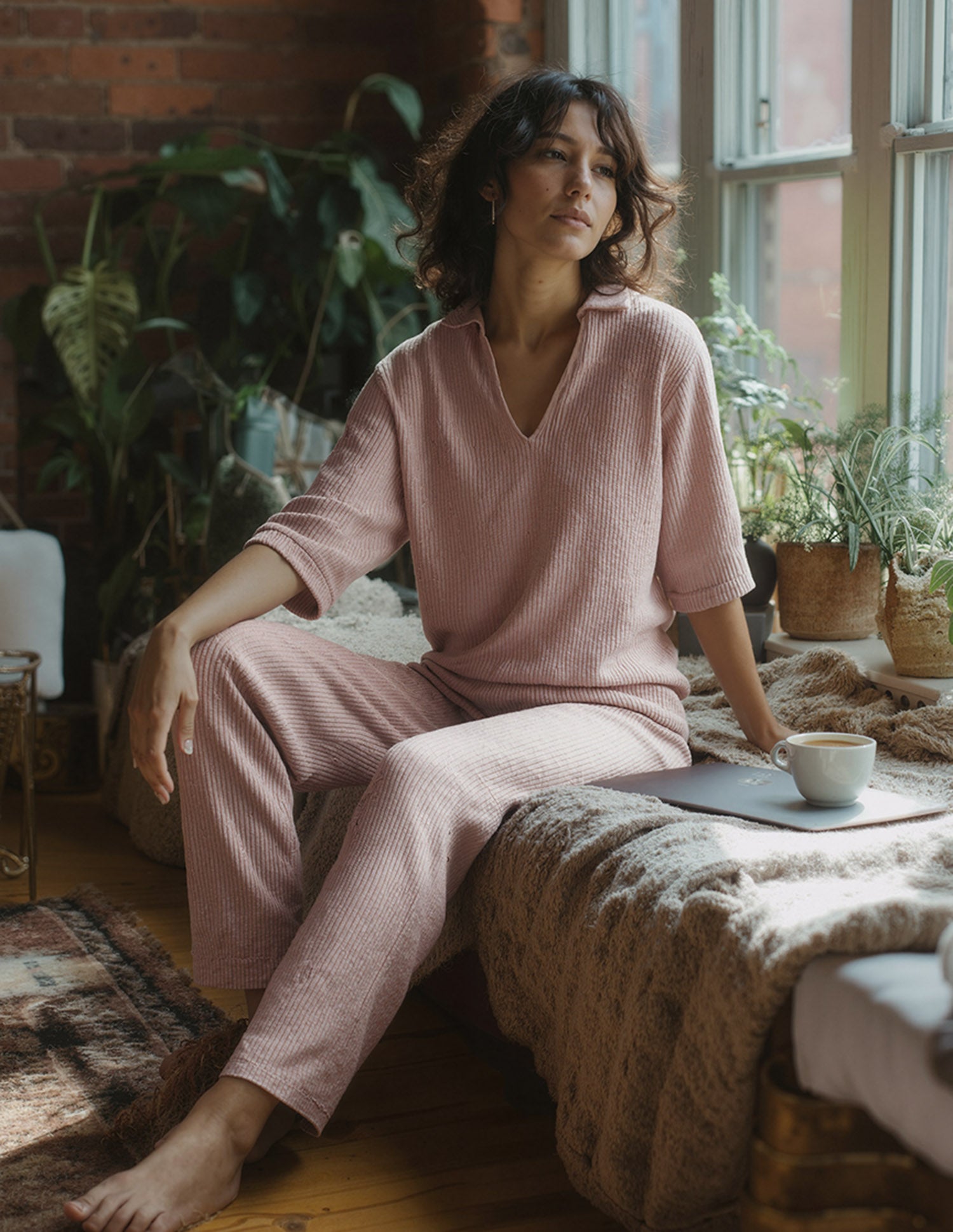 Ribbed Wide Leg Fit Lounge Trousers