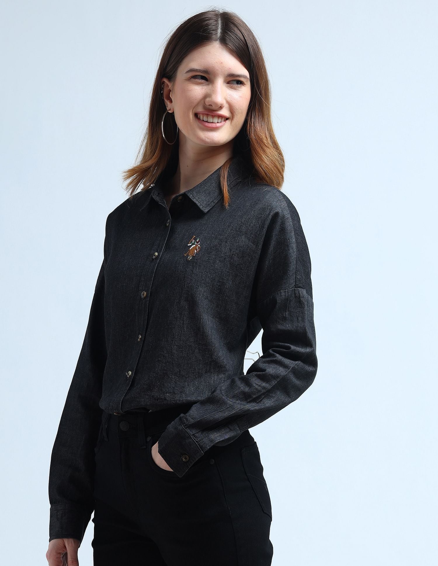 Washed Pattern Loose Denim Shirt