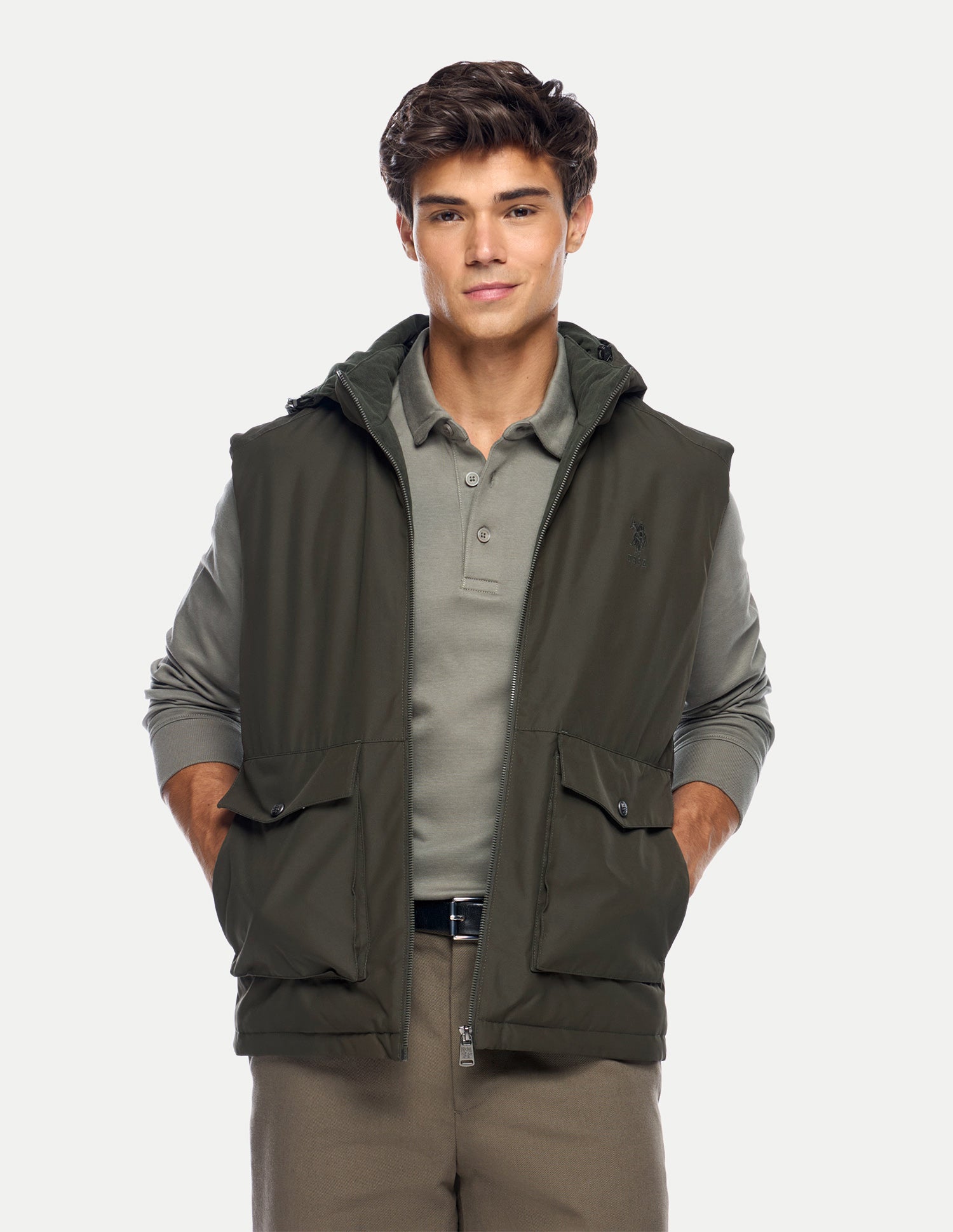 Solid Regular Fit Jacket Olive - U.S. Polo Assn. India | Large