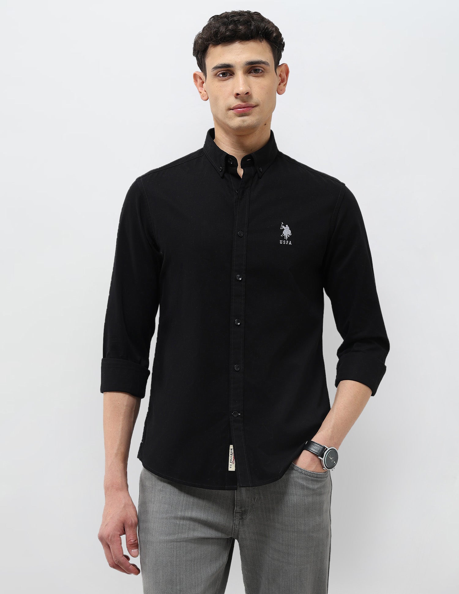 Regular Fit Solid Shirt Black - U.S. Polo Assn. India | Large