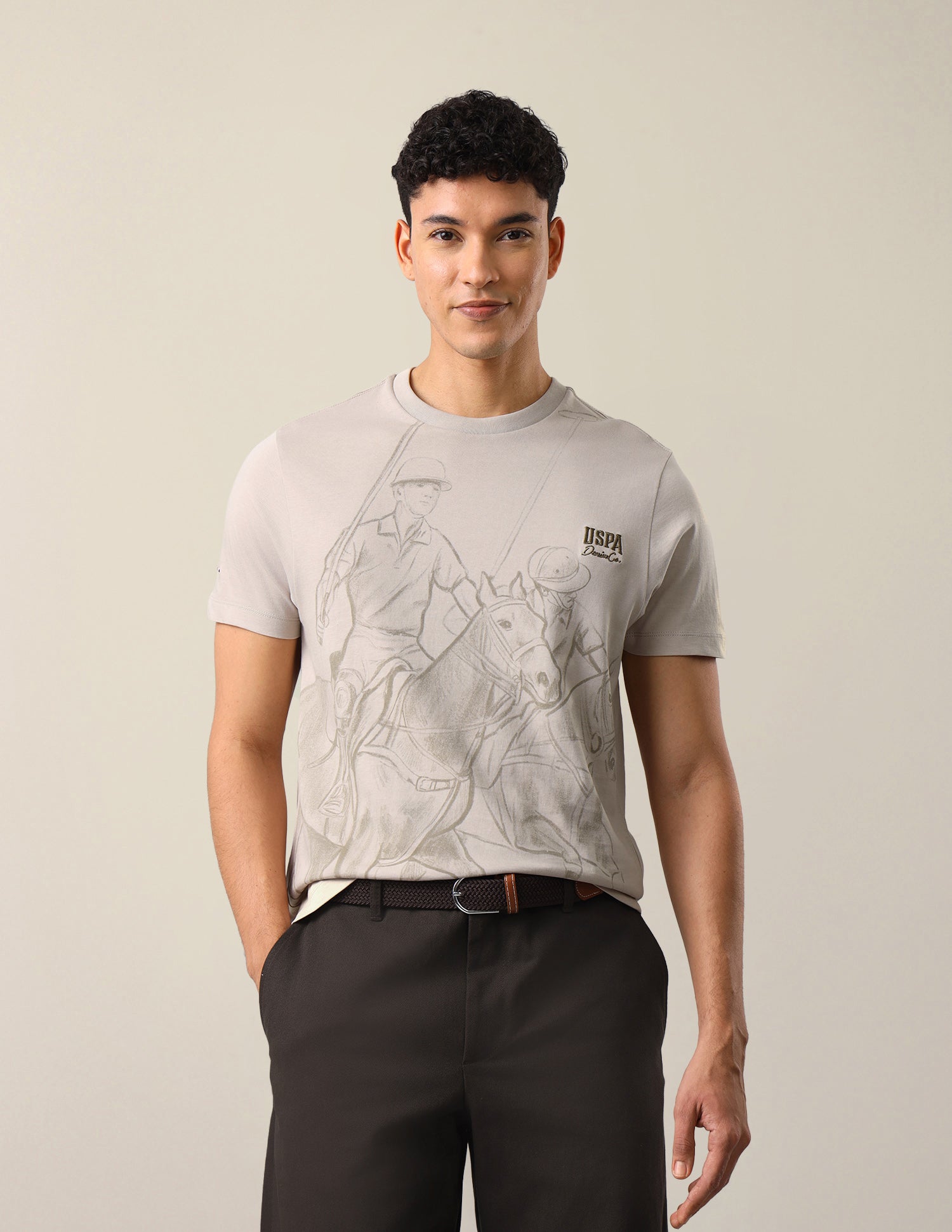 Graphic Brand Printed Slim Fit T-Shirt Beige - U.S. Polo Assn. India | Large