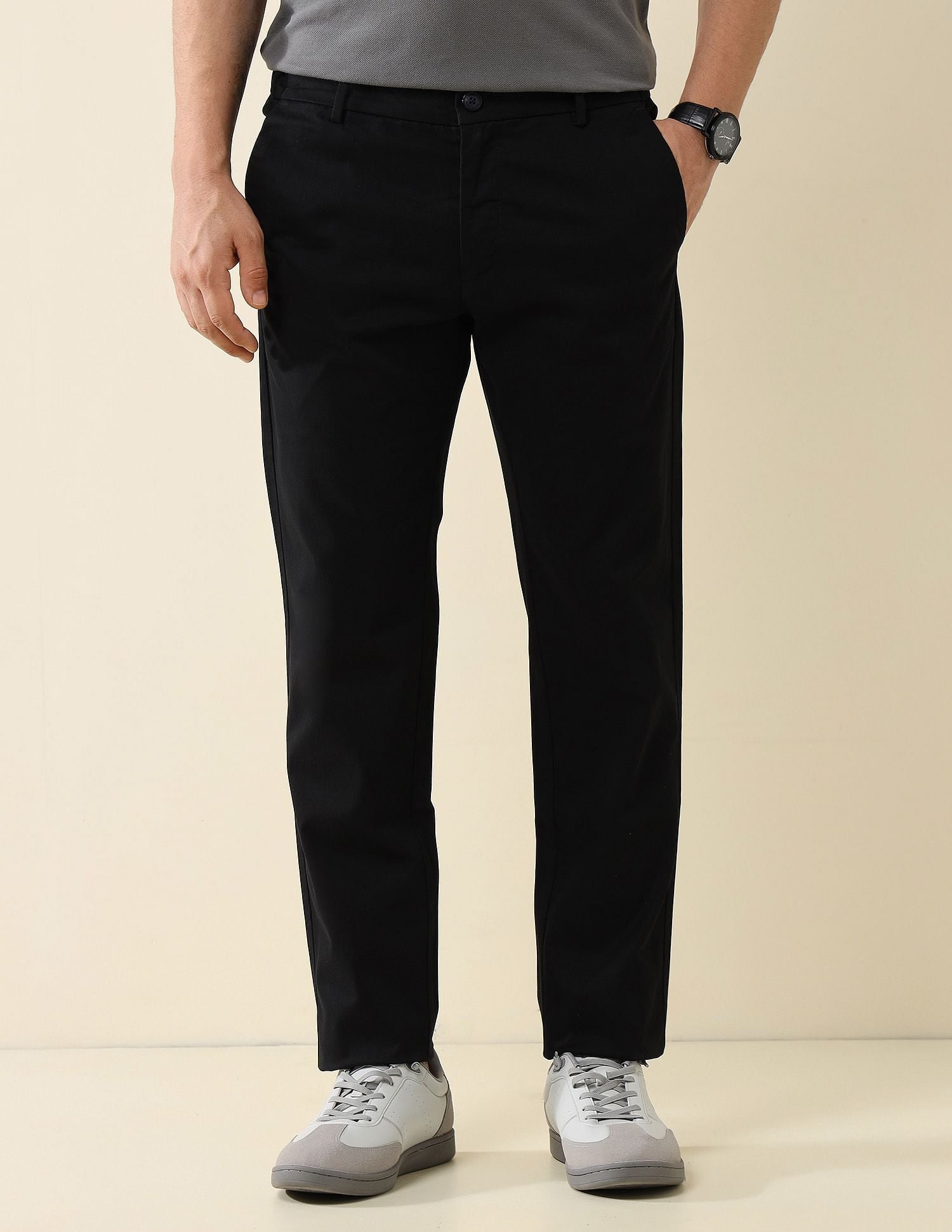 Elasticized Waist Slim Fit Trousers