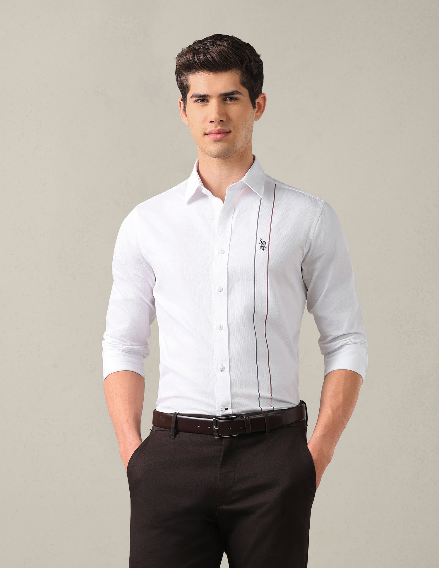 Dobby Tailored Fit Shirt White - U.S. Polo Assn. India | Large