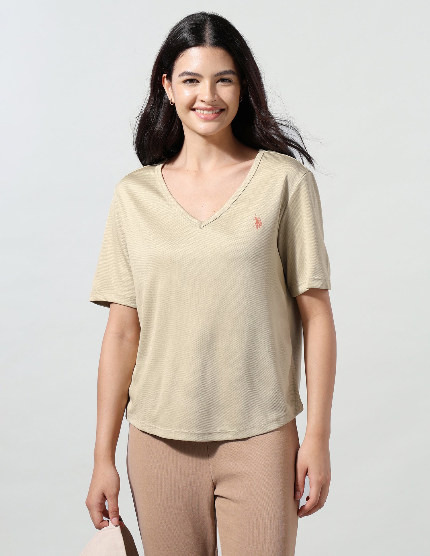 Solid Fitted T-Shirt Beige - U.S. Polo Assn. India | Large