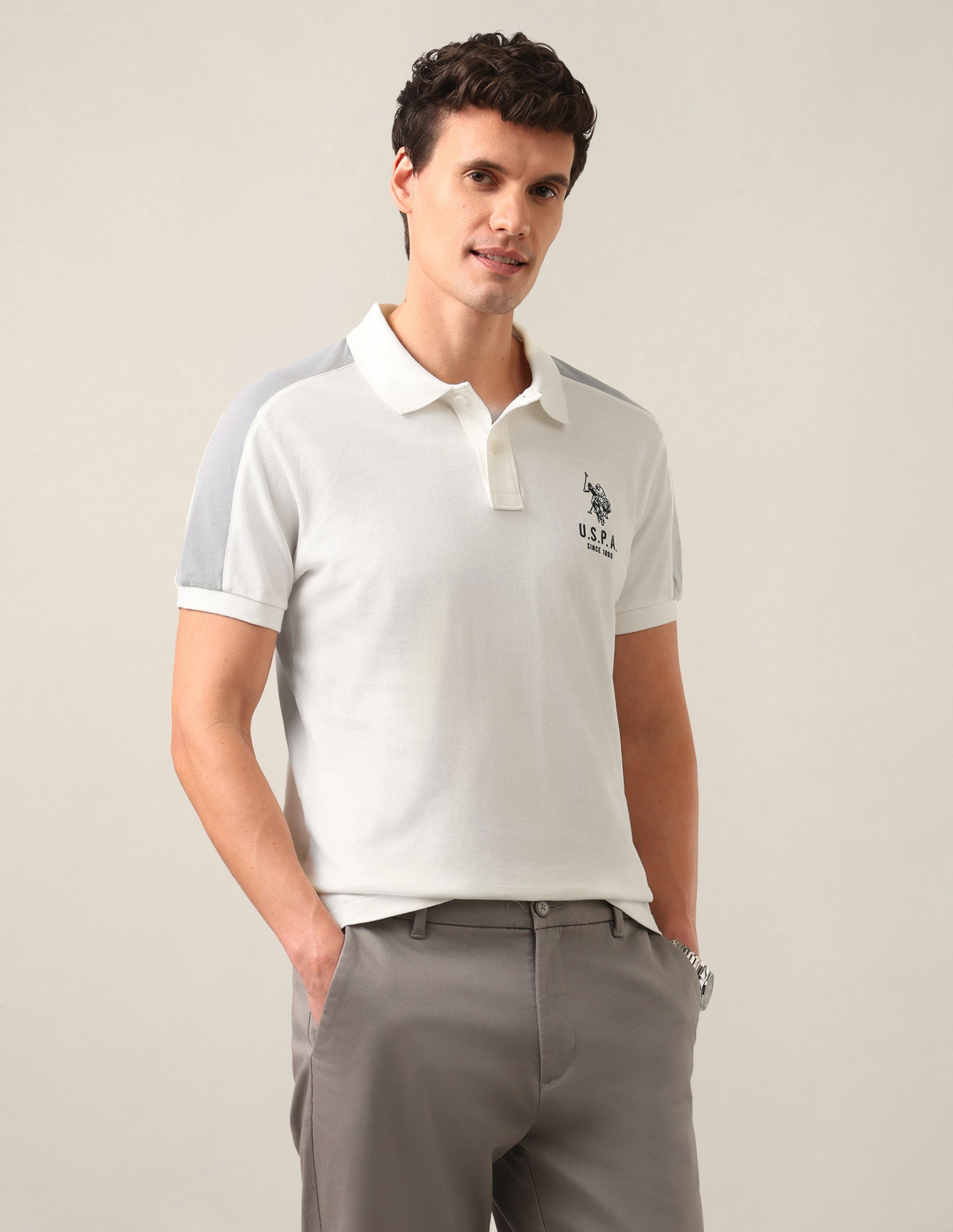 Solid Slim Fit Polo Shirt Ivory - U.S. Polo Assn. India | Large