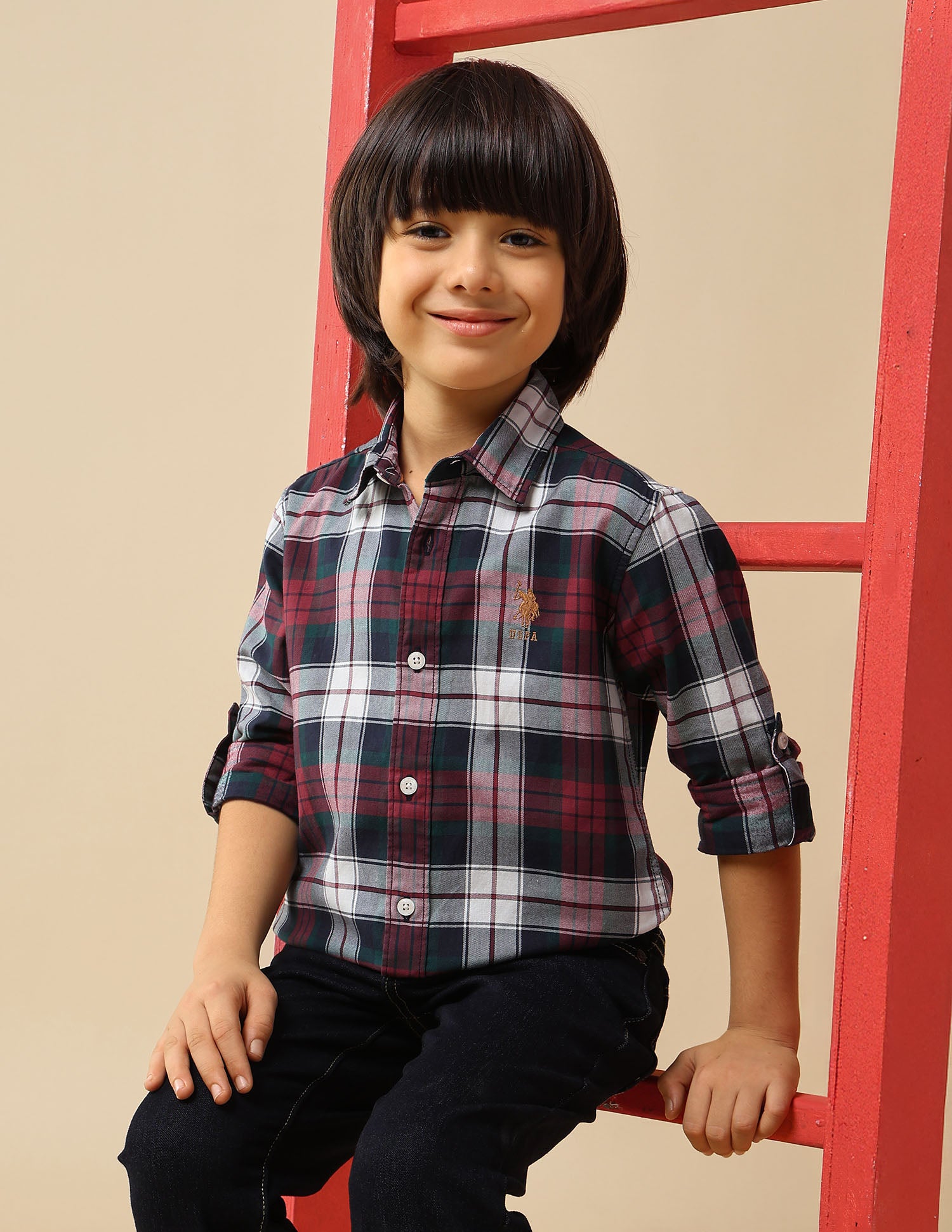 Boys Plaid Checked Twill Shirt