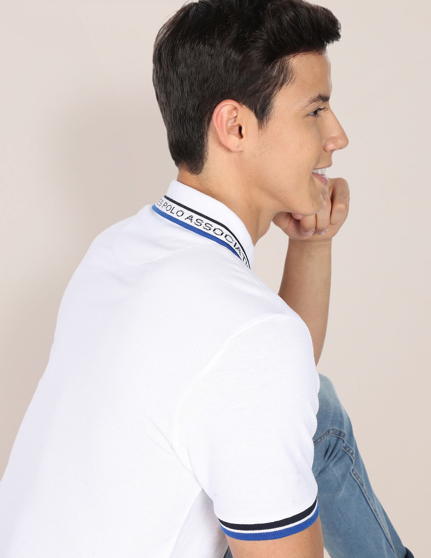 Men White Solid Cotton Polo Shirt White - U.S. Polo Assn. India | Large