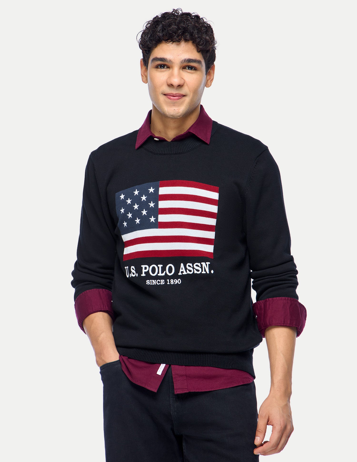 Graphic Brand Printed Slim Fit Sweater Navy - U.S. Polo Assn. India | Large