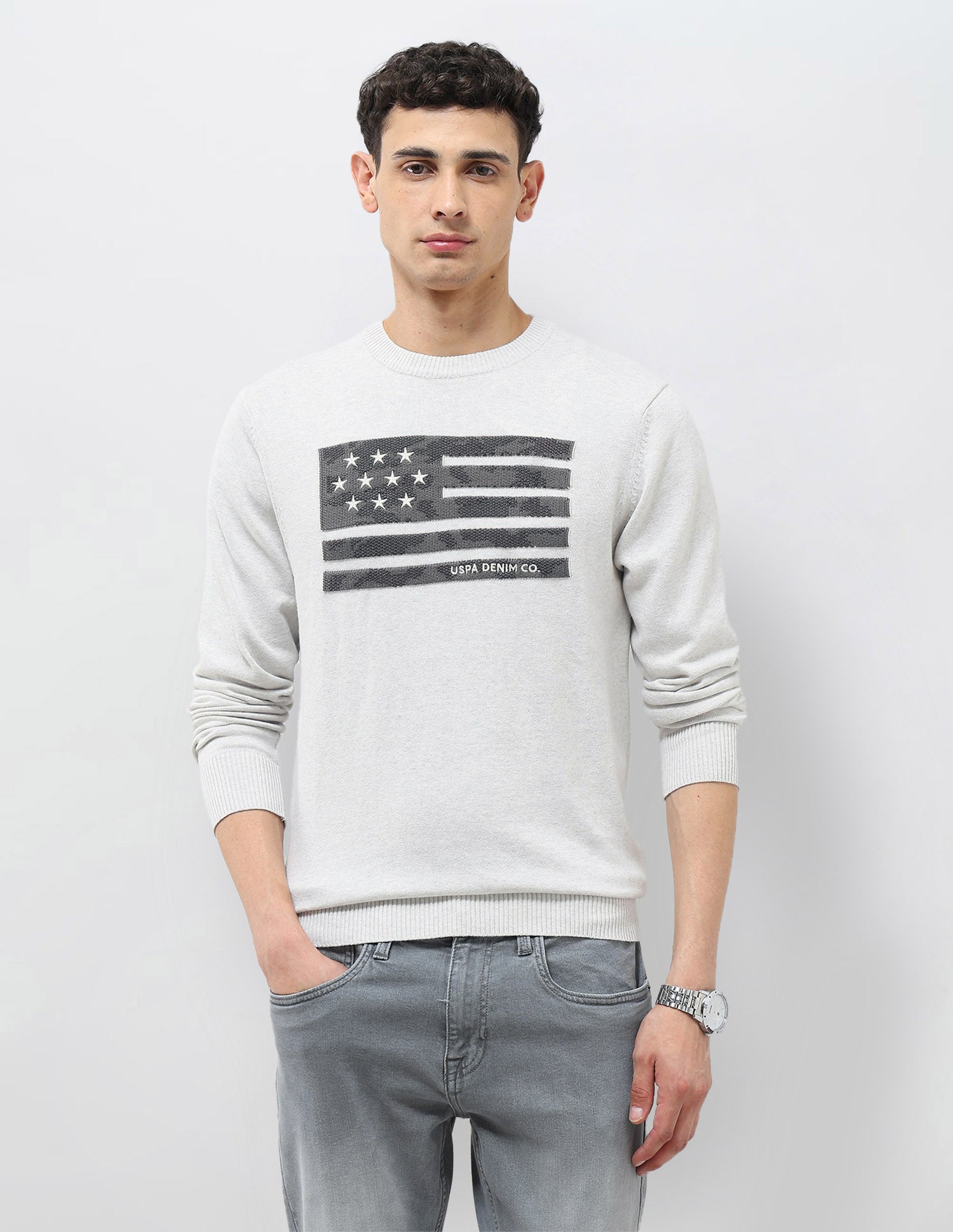 Graphic Patterned Knit Regular Fit Sweater