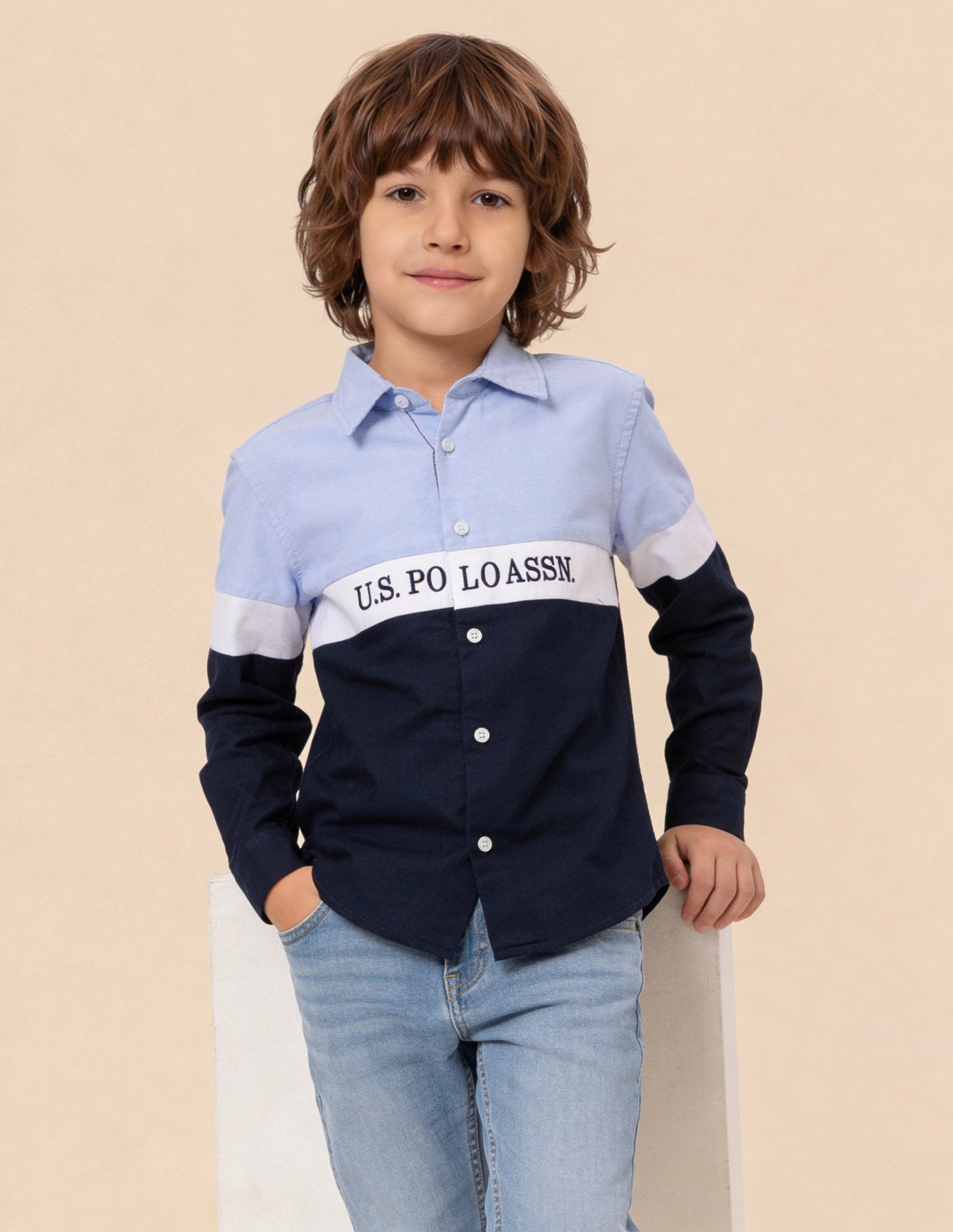 Colorblocked Brand Embroidered Oxford Shirt Light Blue - U.S. Polo Assn. India | Large