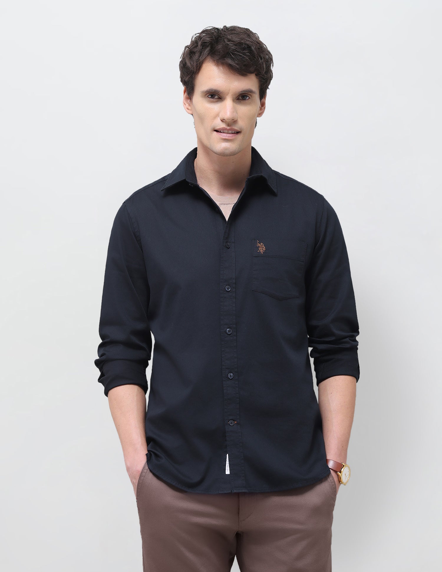 Solid Tailored Fit Shirt Navy - U.S. Polo Assn. India | Large