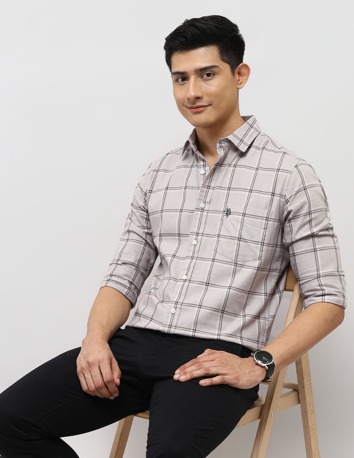 Pure Cotton Tailored Fit Shirt Grey - U.S. Polo Assn. India | Large